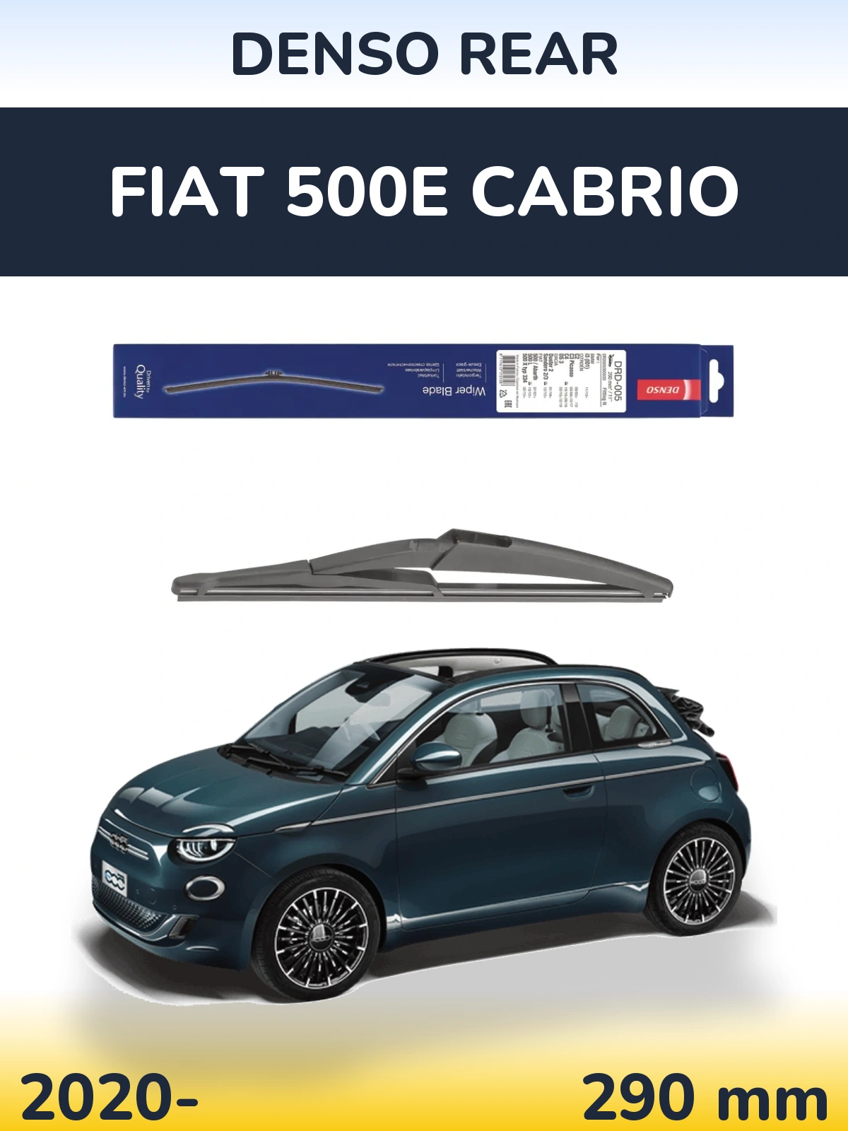 Rear wiper blade Denso Rear 290 mm for Fiat 500e Cabrio 2020-2026