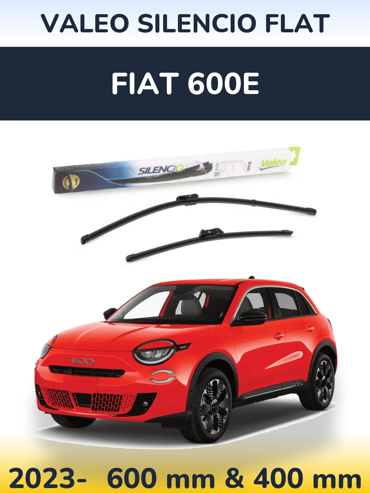 Front wiper blade set Valeo Silencio Flat 600 & 400 mm for Fiat 600e 2023-2026