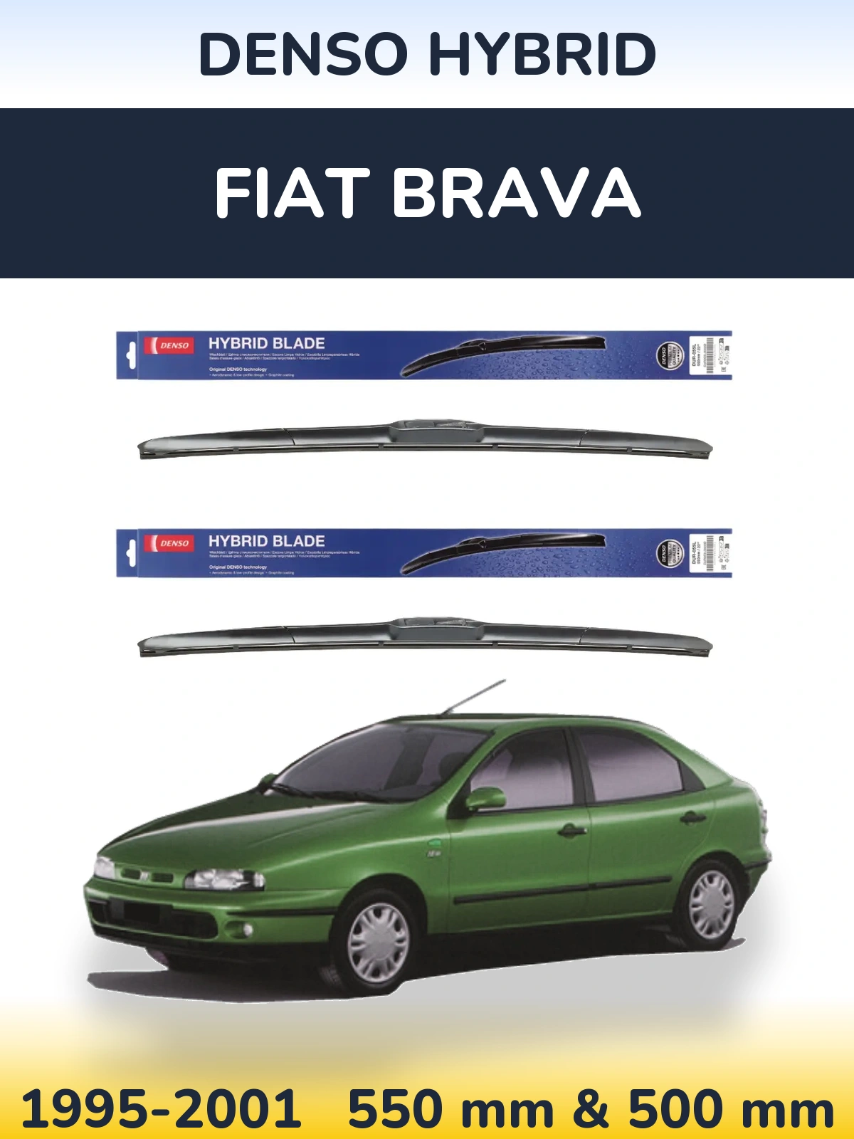 Комплект передніх щіток Denso Hybrid 550 & 500 мм для Fiat Brava 1995-2001