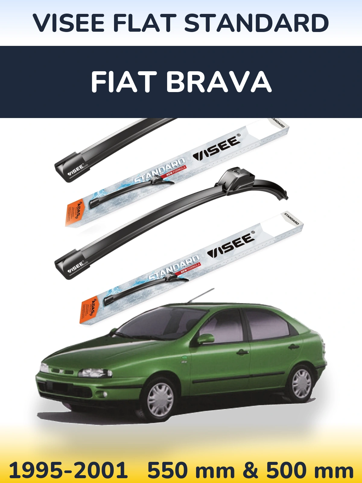 Front wiper blade set VISEE FLAT STANDARD 550 & 500 mm for Fiat Brava 1995-2001