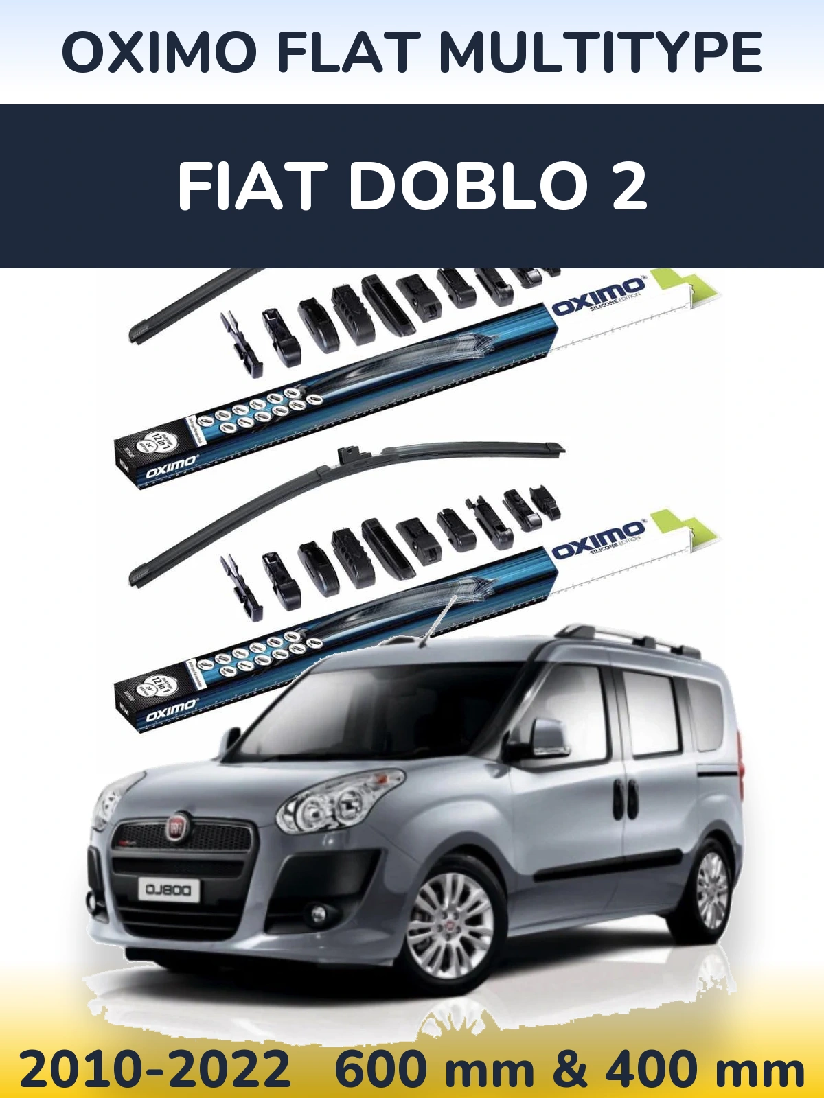 Front wiper blade set Oximo Flat MultiTipse 600 & 400 mm for Fiat Doblo 2 2010-2022