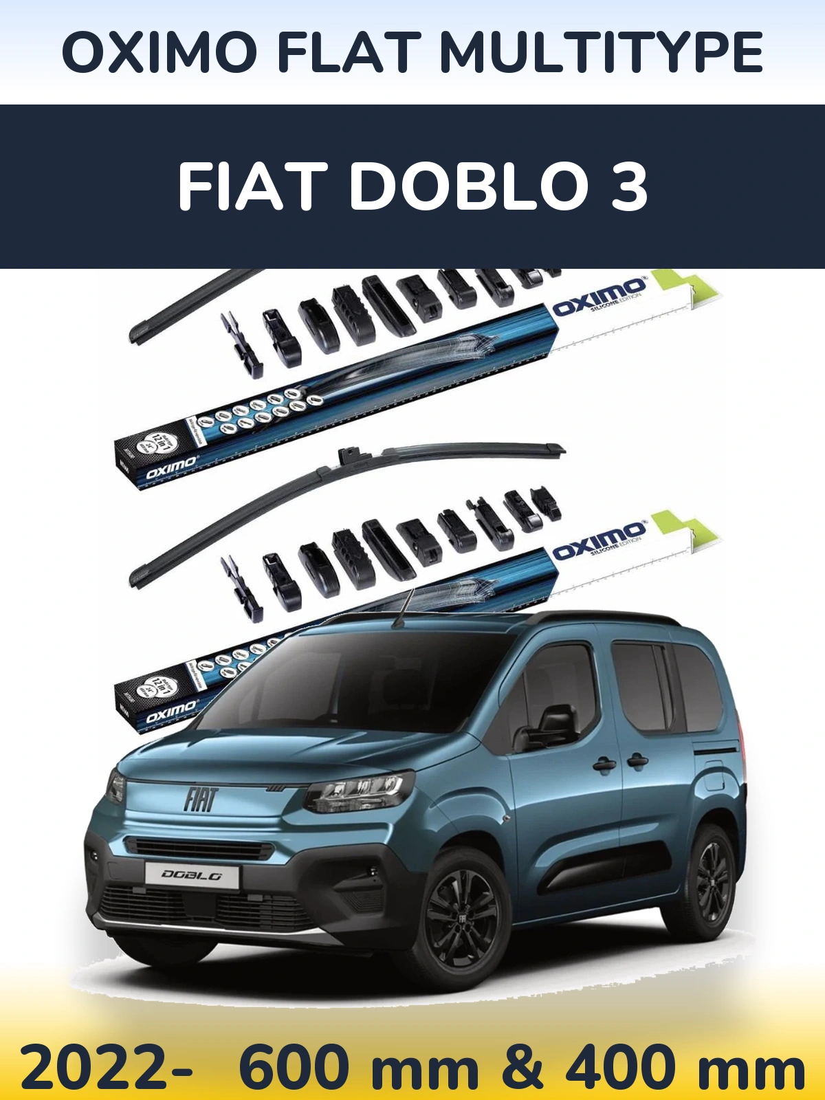 Front wiper blade set Oximo Flat MultiTipse 600 & 400 mm for Fiat Doblo 3 2022-2026