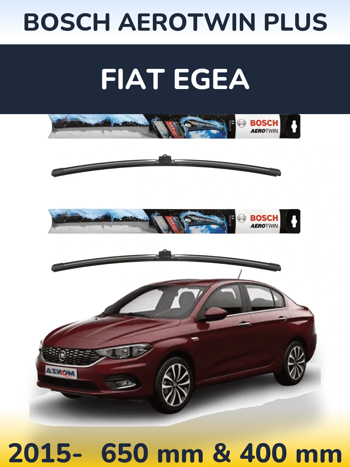 Комплект передних дворников BOSCH AeroTwin Plus 650 & 400 мм для Fiat Egea 2015-2026