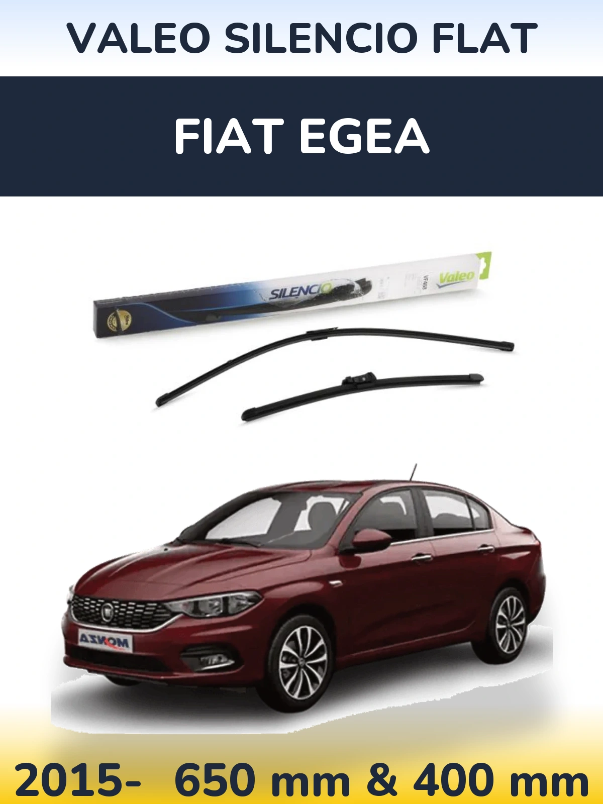 Front wiper blade set Valeo Silencio Flat 650 & 400 mm for Fiat Egea 2015-2026