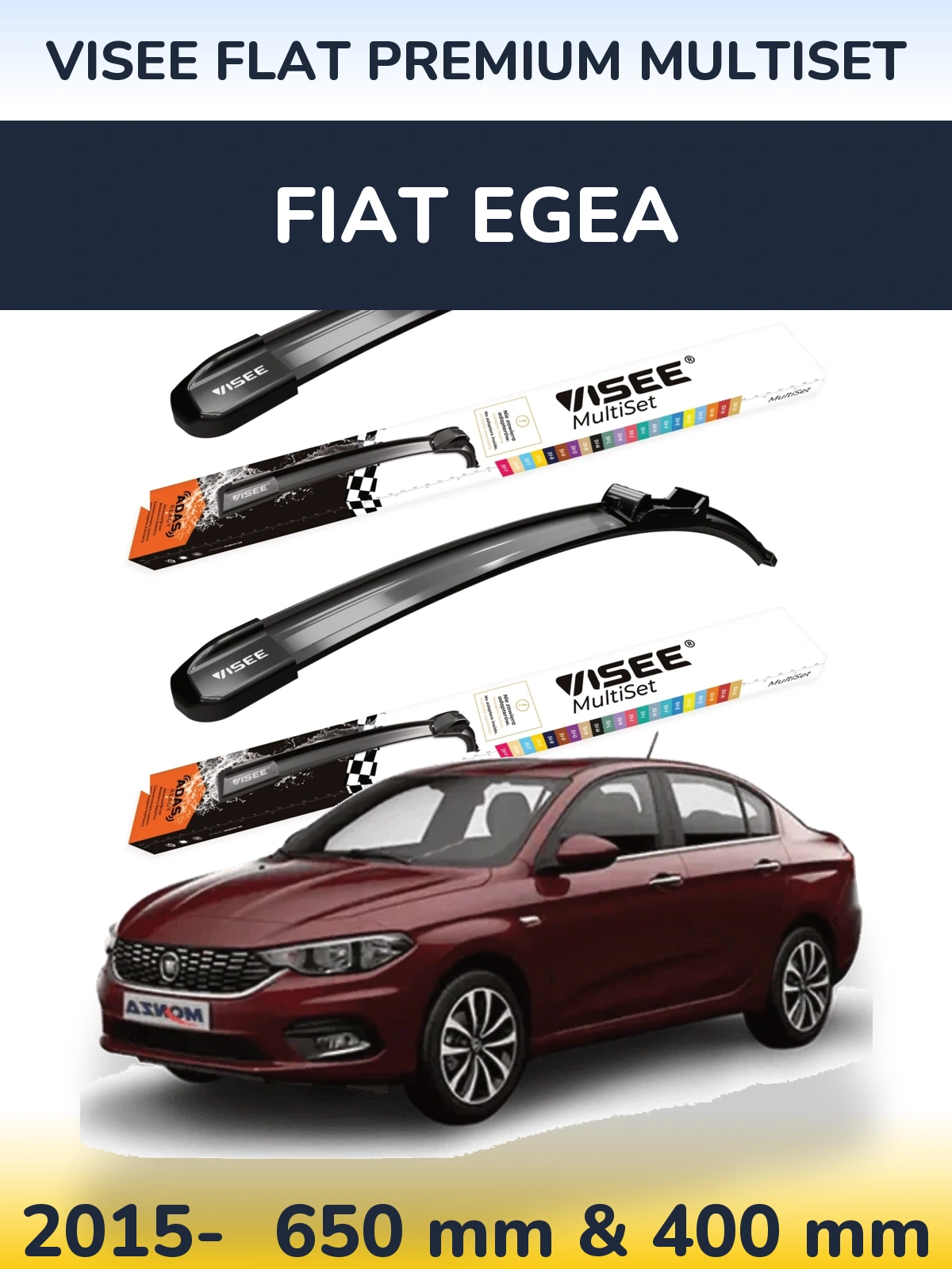 Front wiper blade set VISEE FLAT PREMIUM MultiSet 650 & 400 mm for Fiat Egea 2015-2026