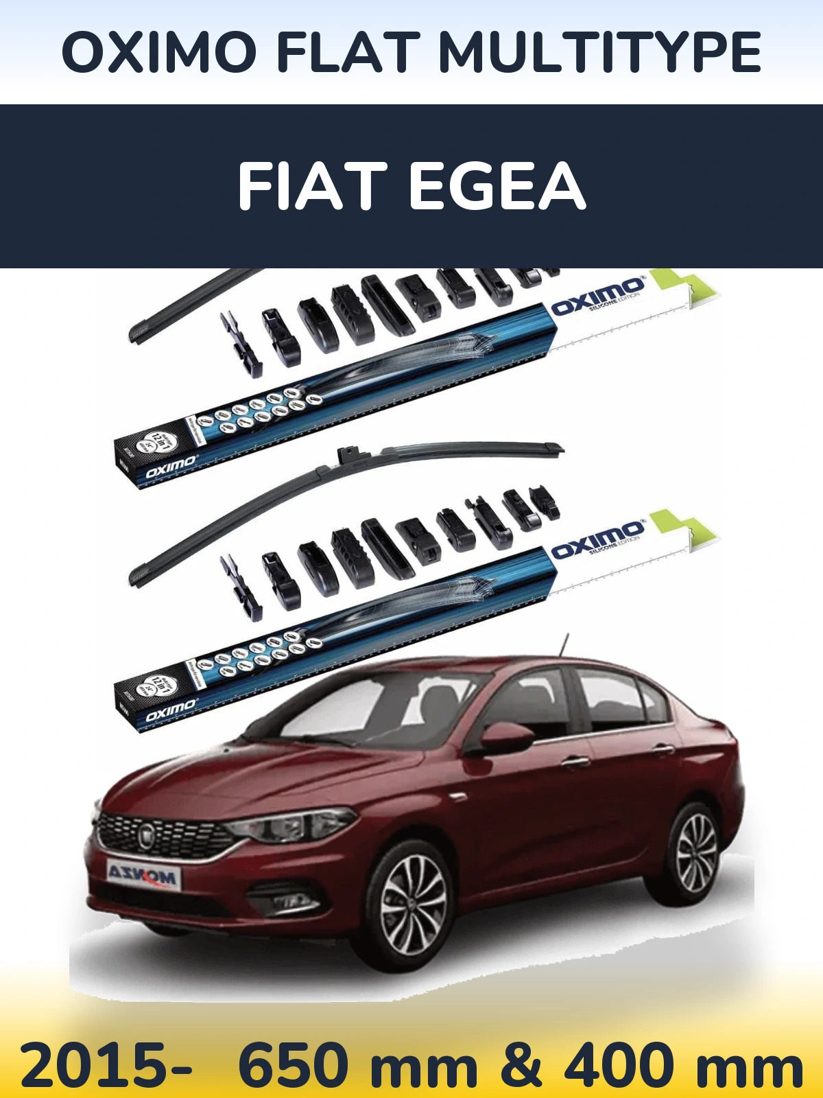 Front wiper blade set Oximo Flat MultiTipse 650 & 400 mm for Fiat Egea 2015-2026
