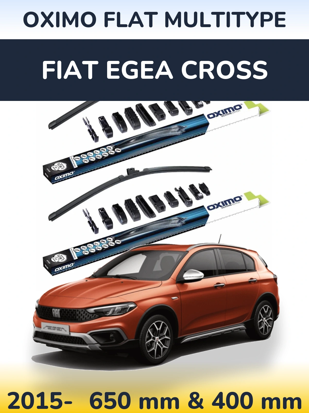 Front wiper blade set Oximo Flat MultiTipse 650 & 400 mm for Fiat Egea Cross 2015-2026
