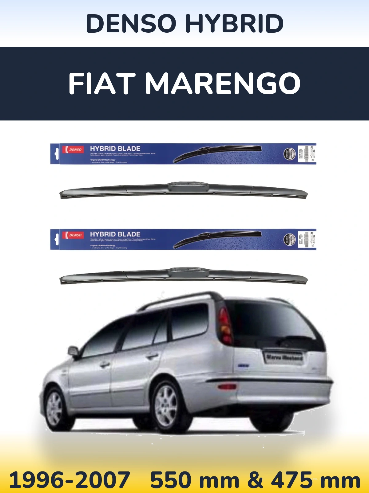 Front wiper blade set Denso Hybrid 550 & 475 mm for Fiat Marengo 1996-2007