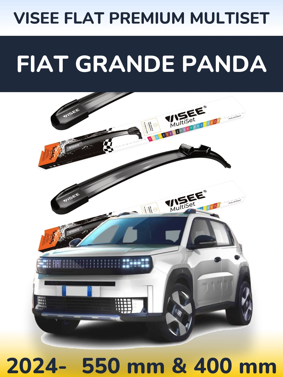 Комплект передніх щіток VISEE FLAT PREMIUM MultiSet 550 & 400 мм для Fiat Grande Panda 2024-2026