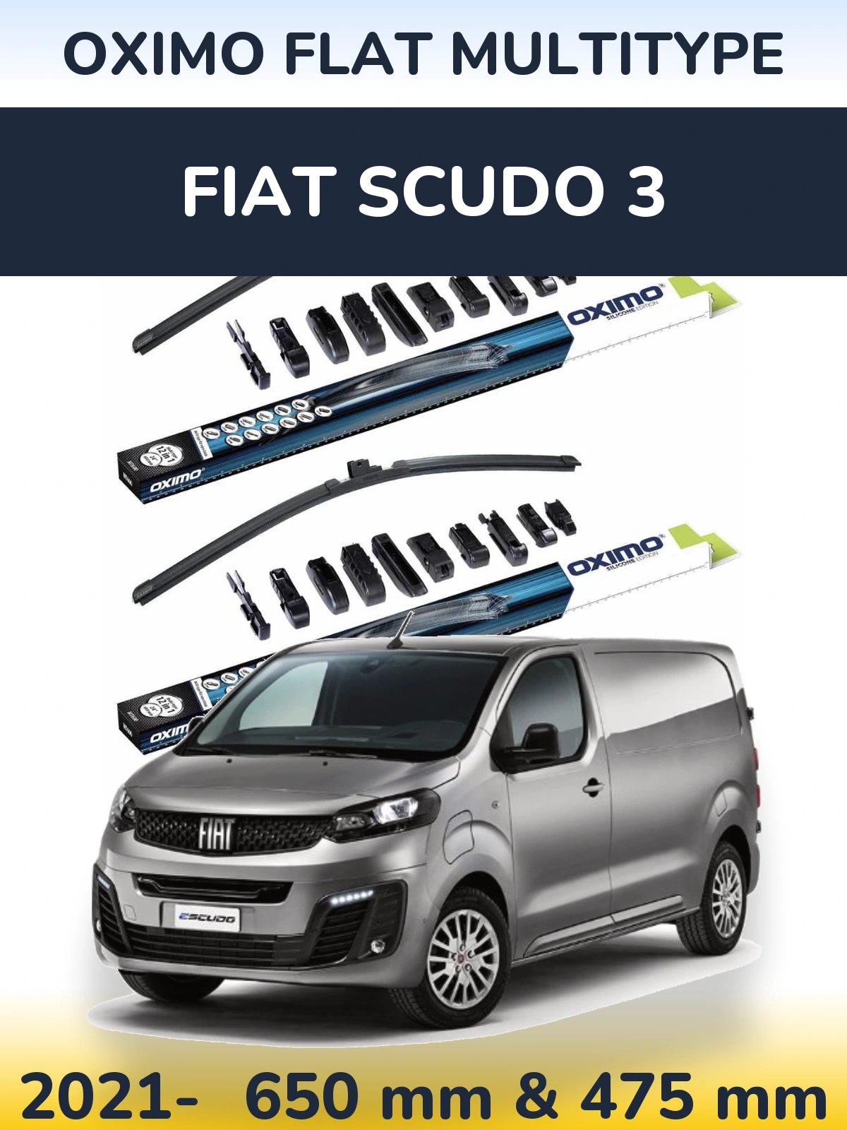 Front wiper blade set Oximo Flat MultiTipse 650 & 475 mm for Fiat Scudo 3 2021-2026