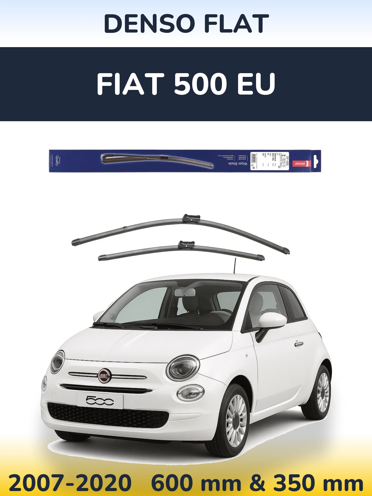Front wiper blade set Denso Flat 600 & 350 mm for Fiat 500 EU 2007-2020