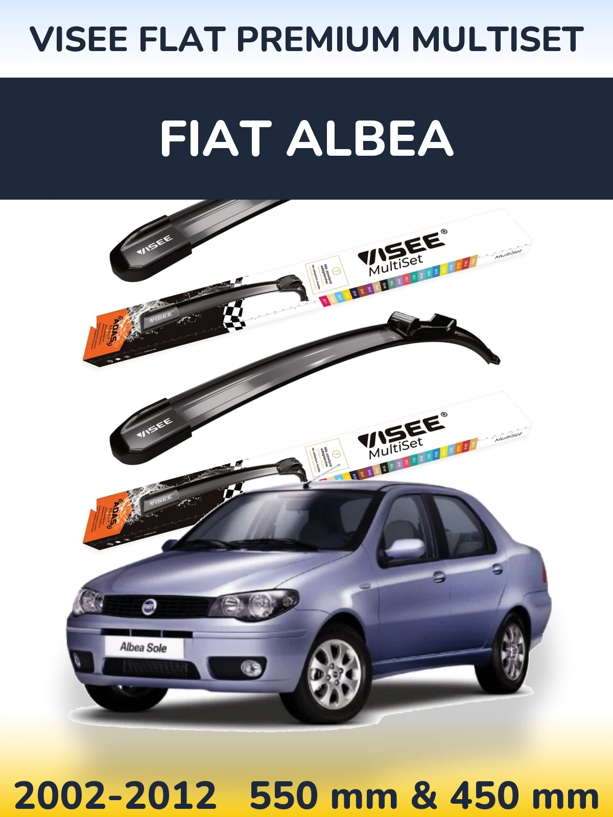 Front wiper blade set VISEE FLAT PREMIUM MultiSet 550 & 450 mm for Fiat Albea 2002-2012