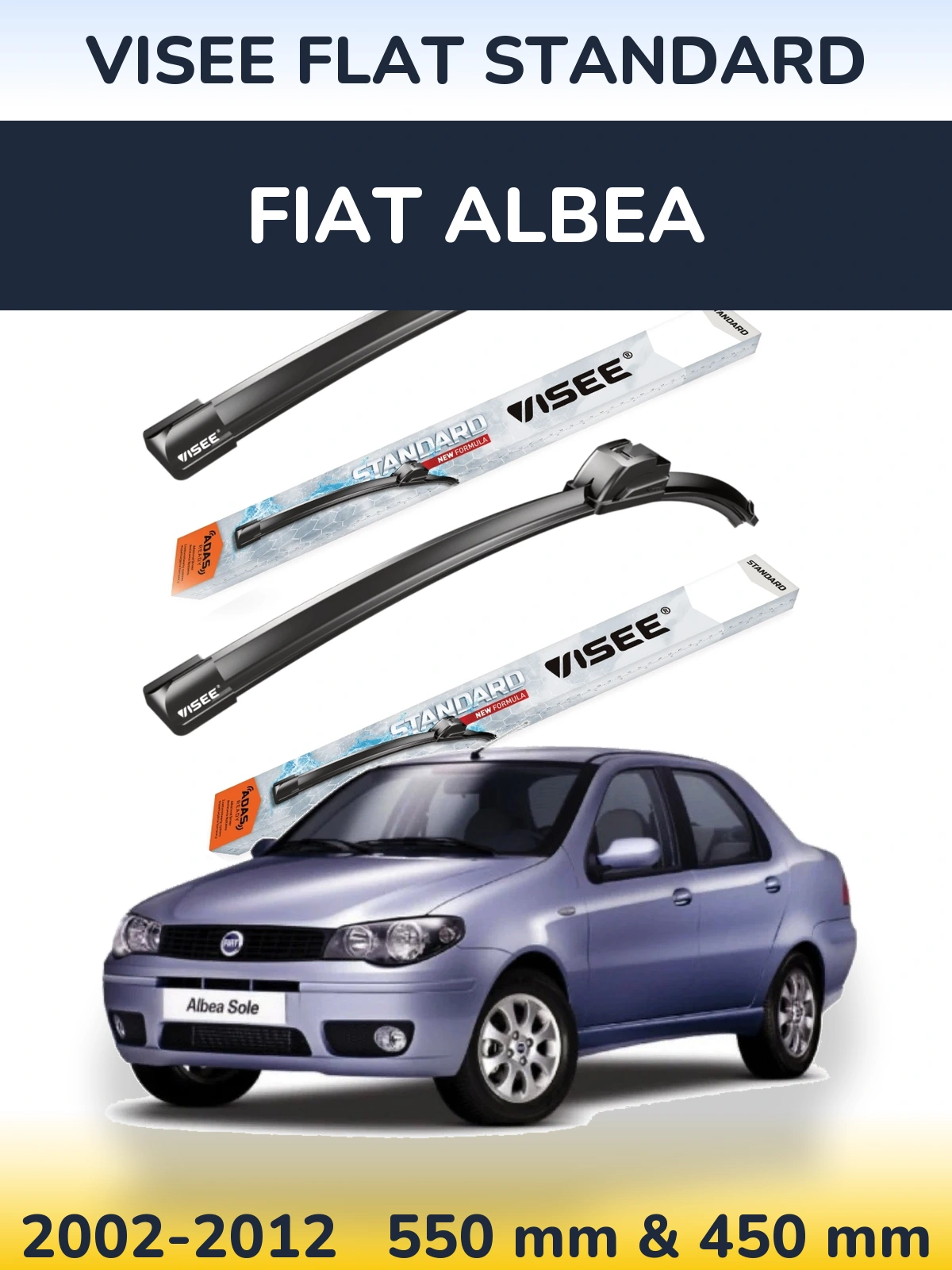 Front wiper blade set VISEE FLAT STANDARD 550 & 450 mm for Fiat Albea 2002-2012