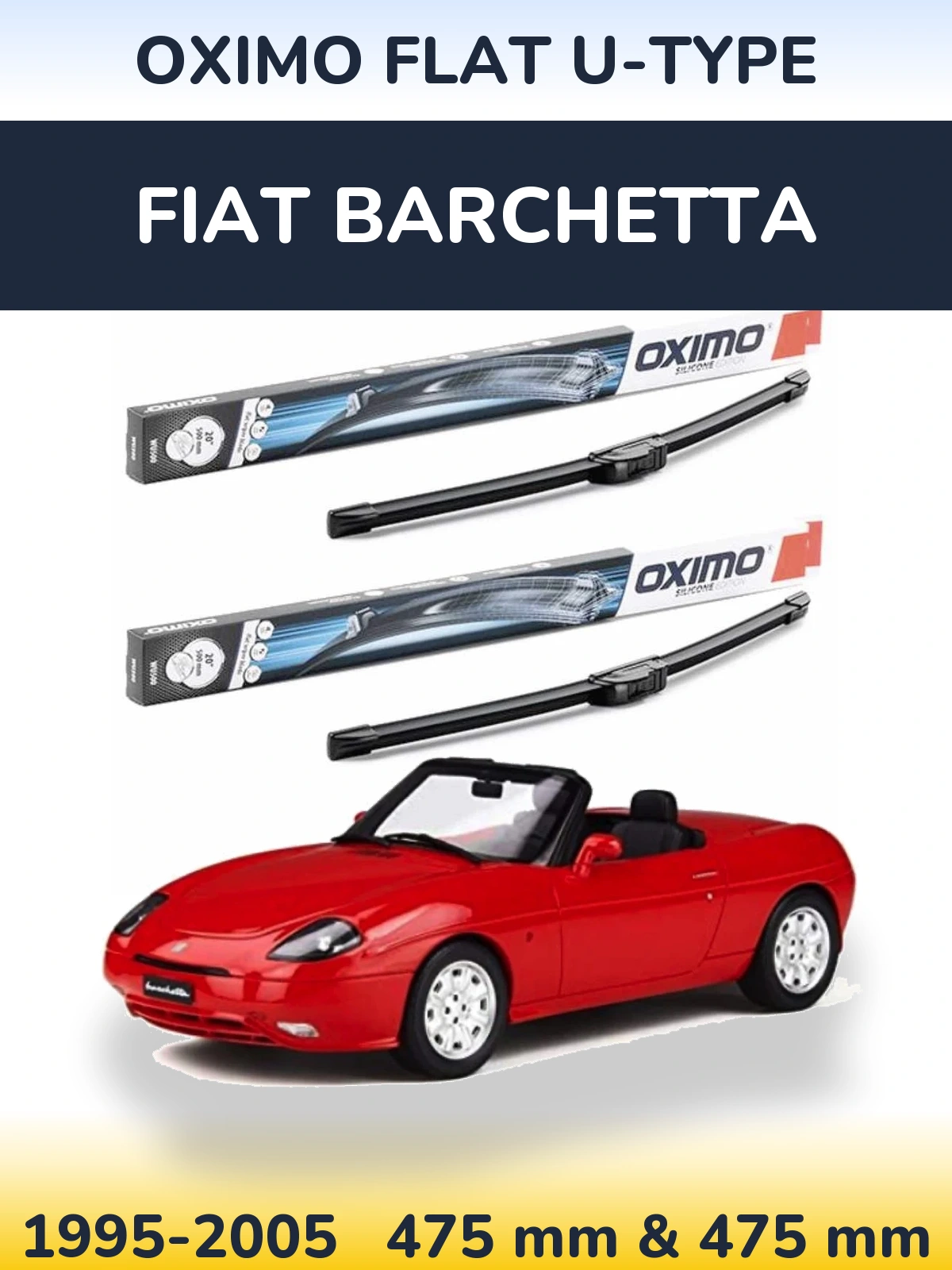 Комплект передних дворников Oximo Flat U-type 475 & 475 мм для Fiat Barchetta 1995-2005