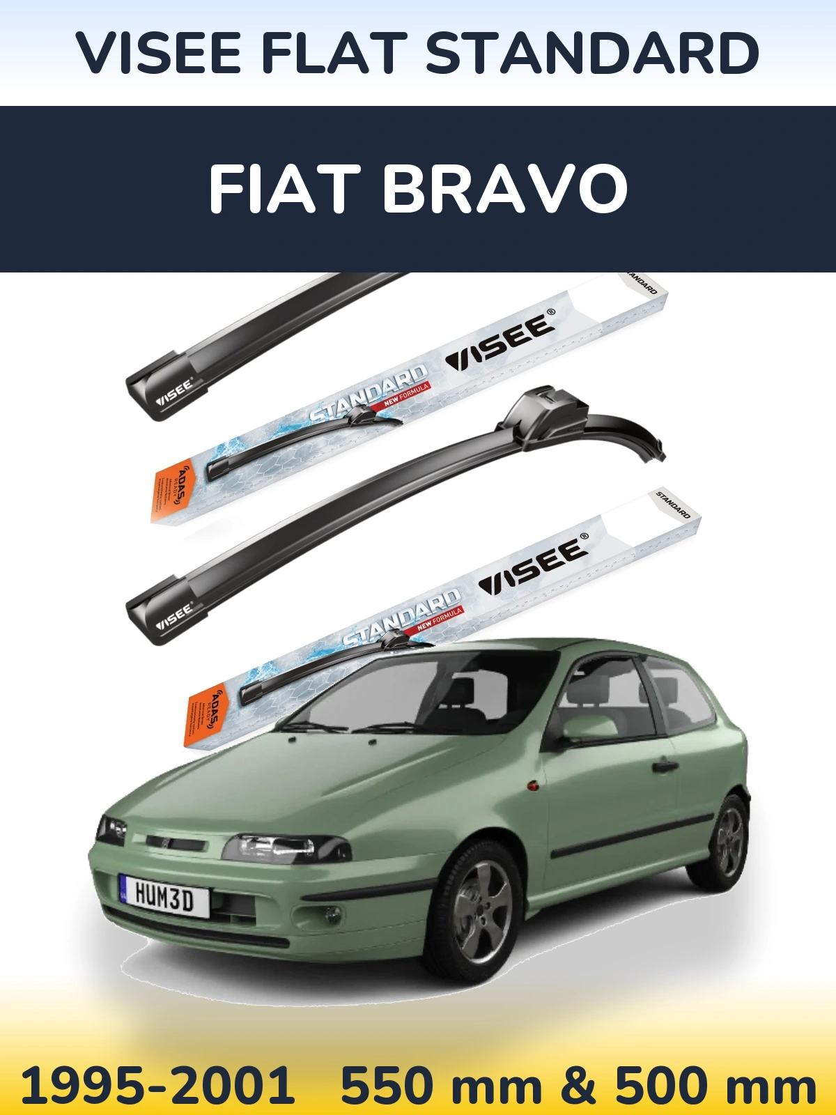 Front wiper blade set VISEE FLAT STANDARD 550 & 500 mm for Fiat Bravo 1995-2001