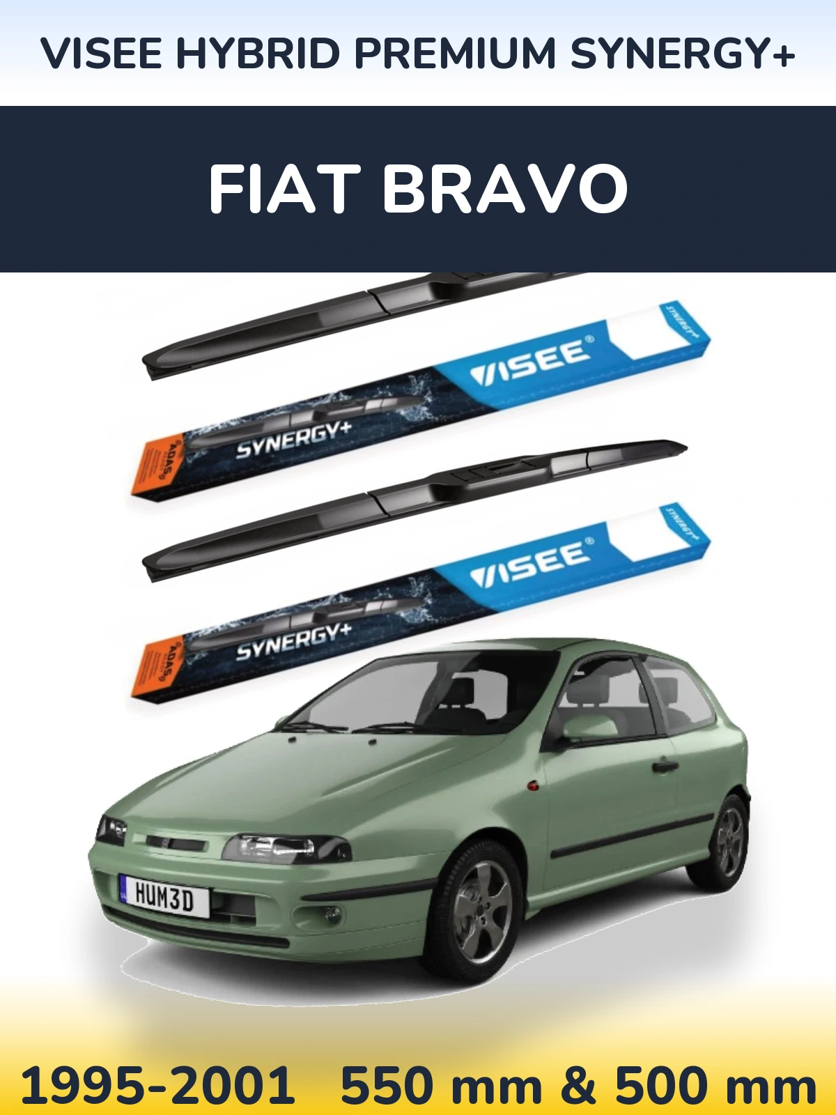 Front wiper blade set VISEE HYBRID PREMIUM SYNERGY+ 550 & 500 mm for Fiat Bravo 1995-2001