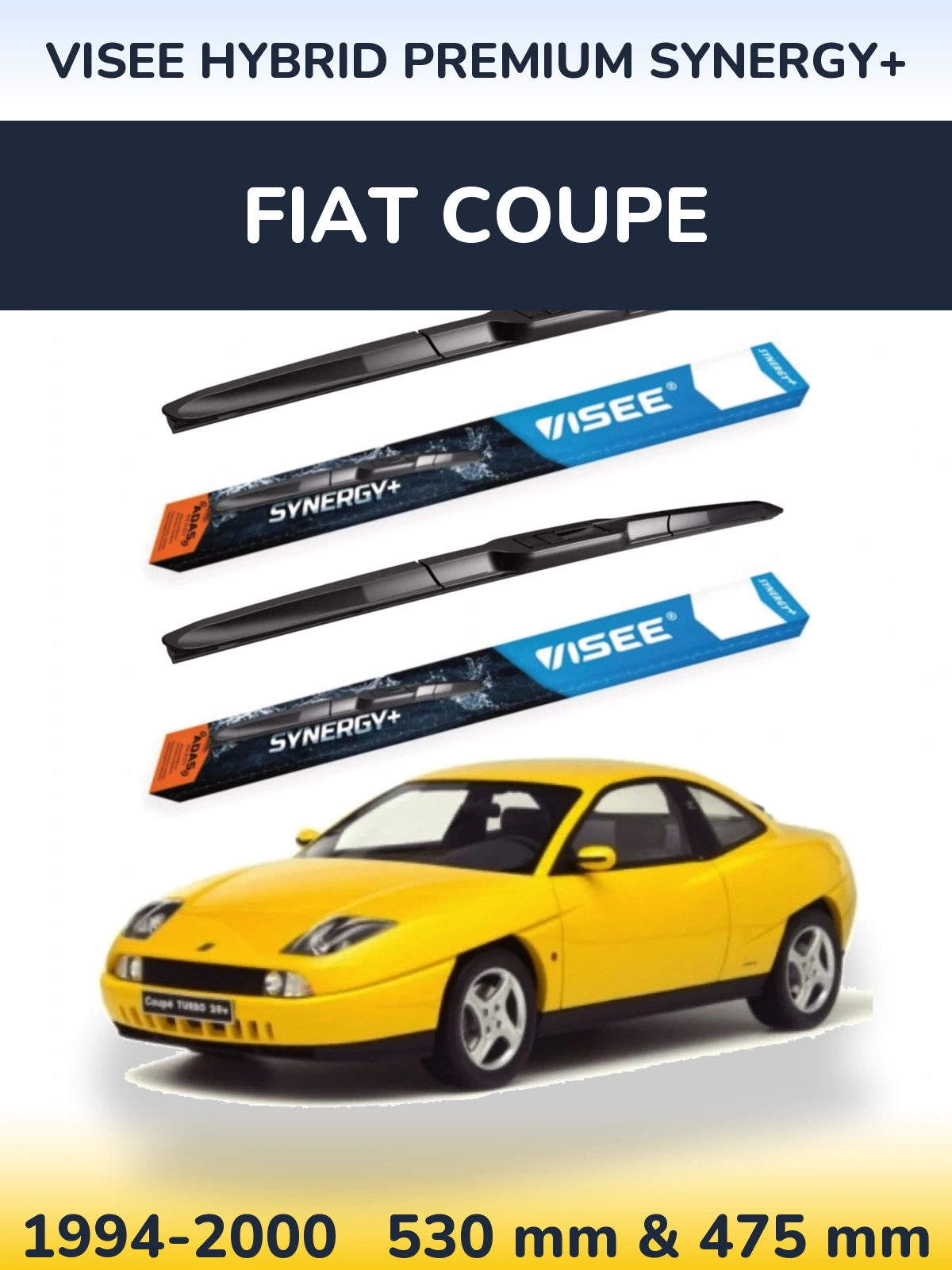 Front wiper blade set VISEE HYBRID PREMIUM SYNERGY+ 530 & 475 mm for Fiat Coupe 1994-2000