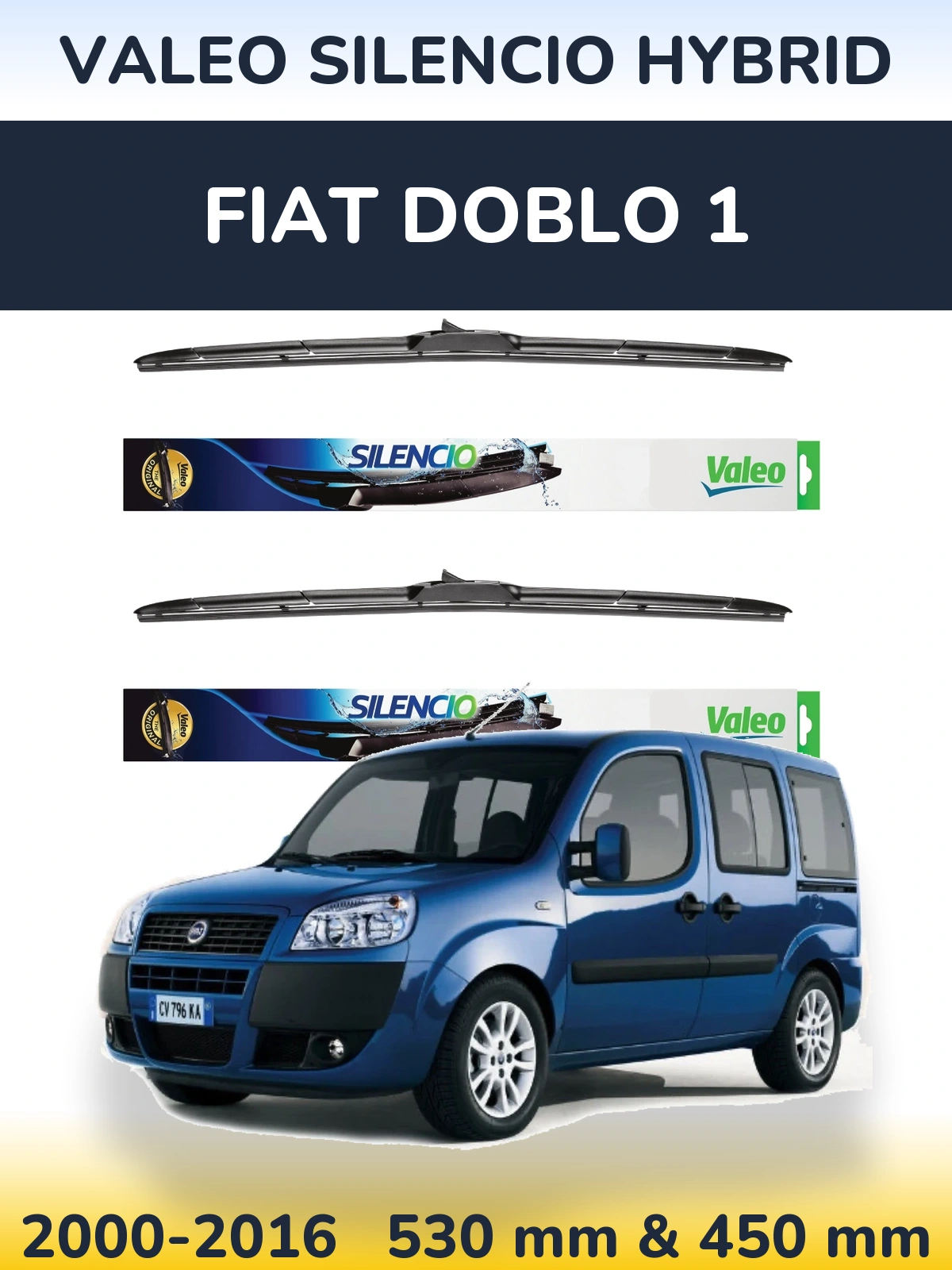Комплект передних дворников Valeo Silencio Hybrid 530 & 450 мм для Fiat Doblo 1 2000-2016
