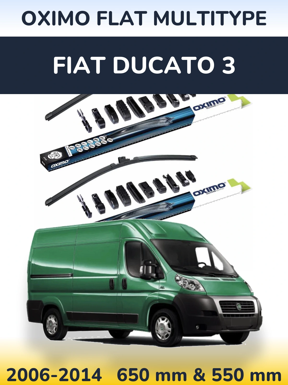Front wiper blade set Oximo Flat MultiTipse 650 & 550 mm for Fiat Ducato 3 2006-2014