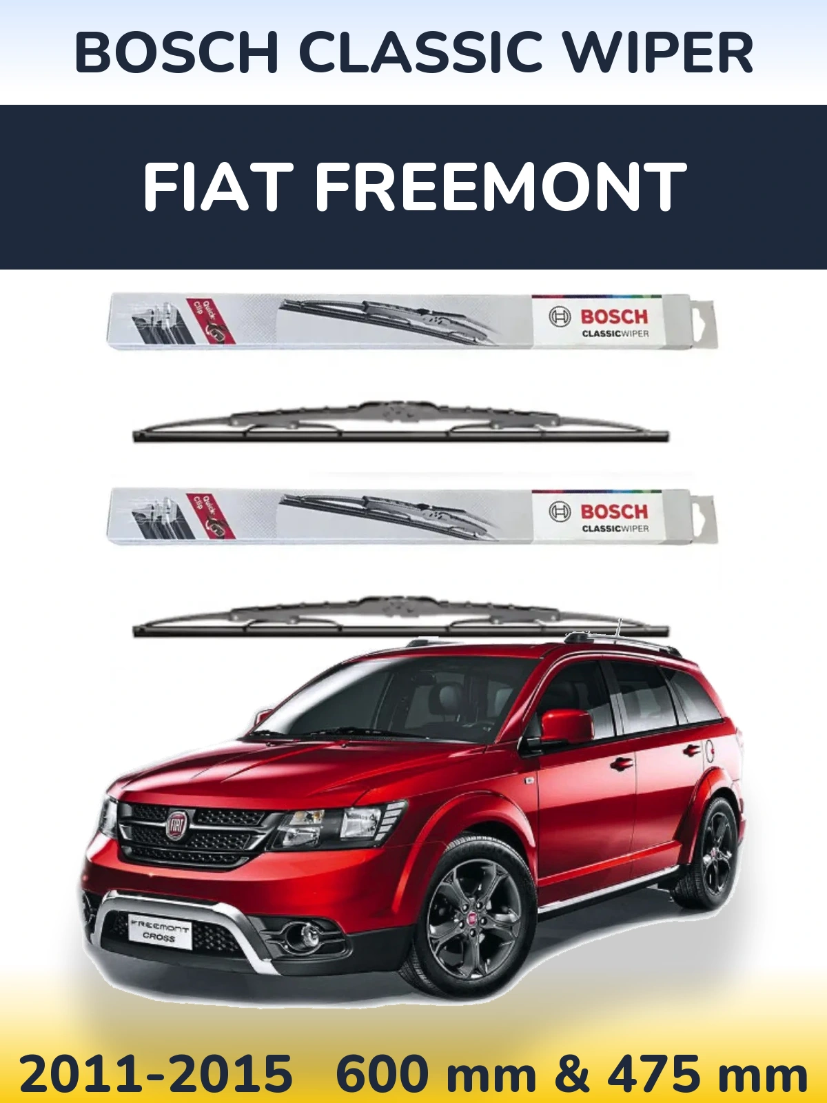 Комплект передніх щіток BOSCH Classic Wiper 600 & 475 мм для Fiat Freemont 2011-2015