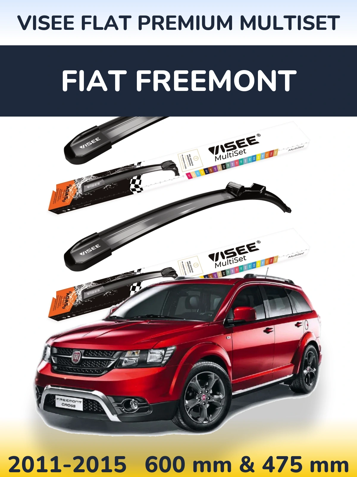 Комплект передних дворников VISEE FLAT PREMIUM MultiSet 600 & 475 мм для Fiat Freemont 2011-2015