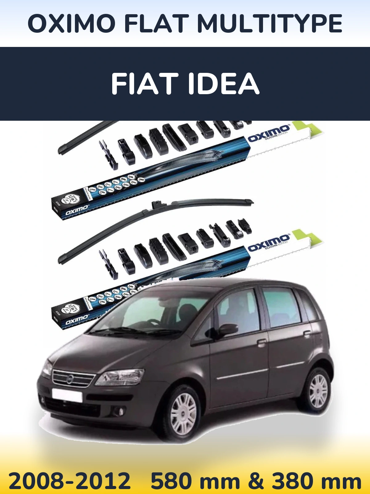 Front wiper blade set Oximo Flat MultiTipse 580 & 380 mm for Fiat Idea 2008-2012