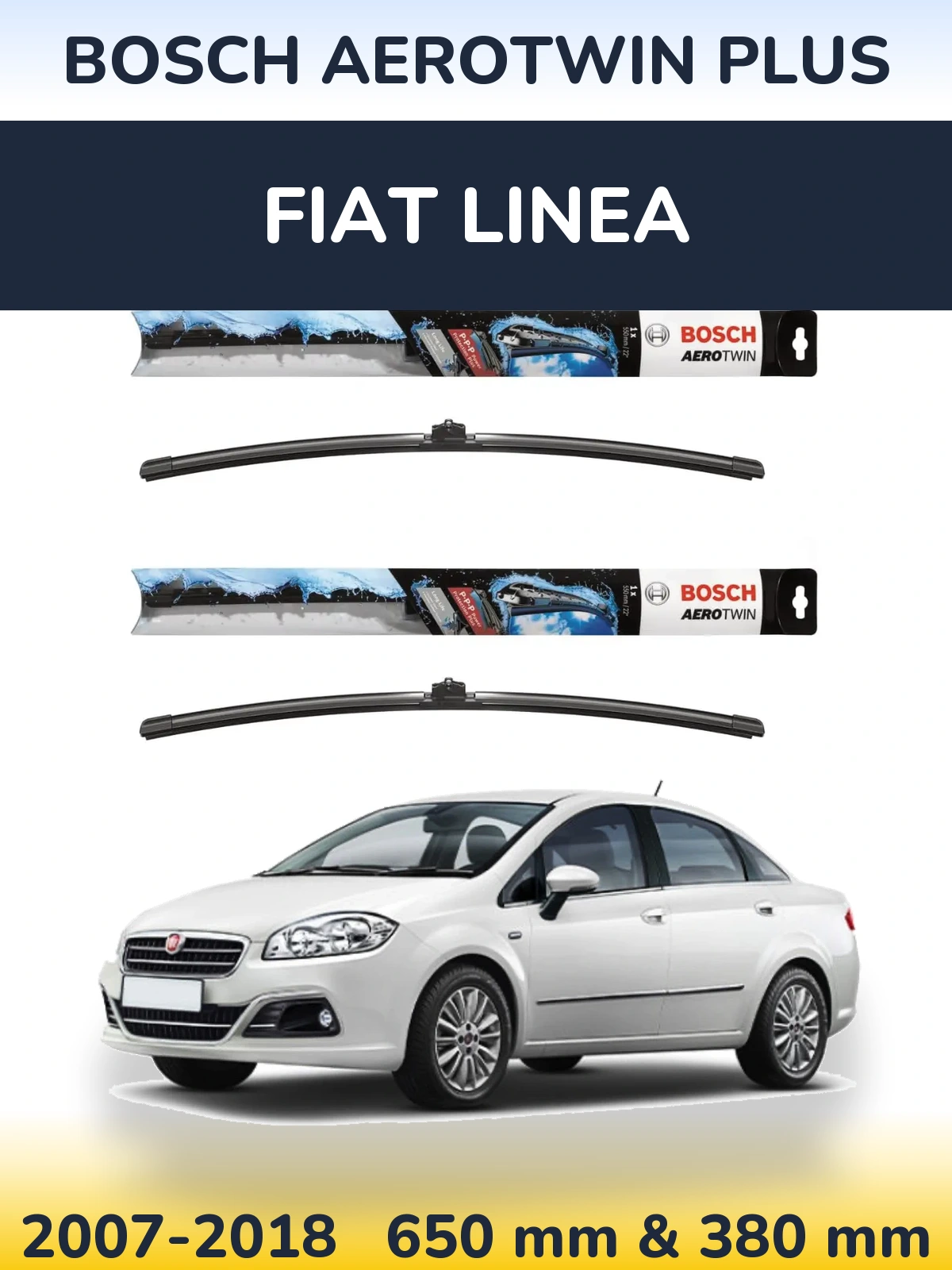 Комплект передних дворников BOSCH AeroTwin Plus 650 & 380 мм для Fiat Linea 2007-2018