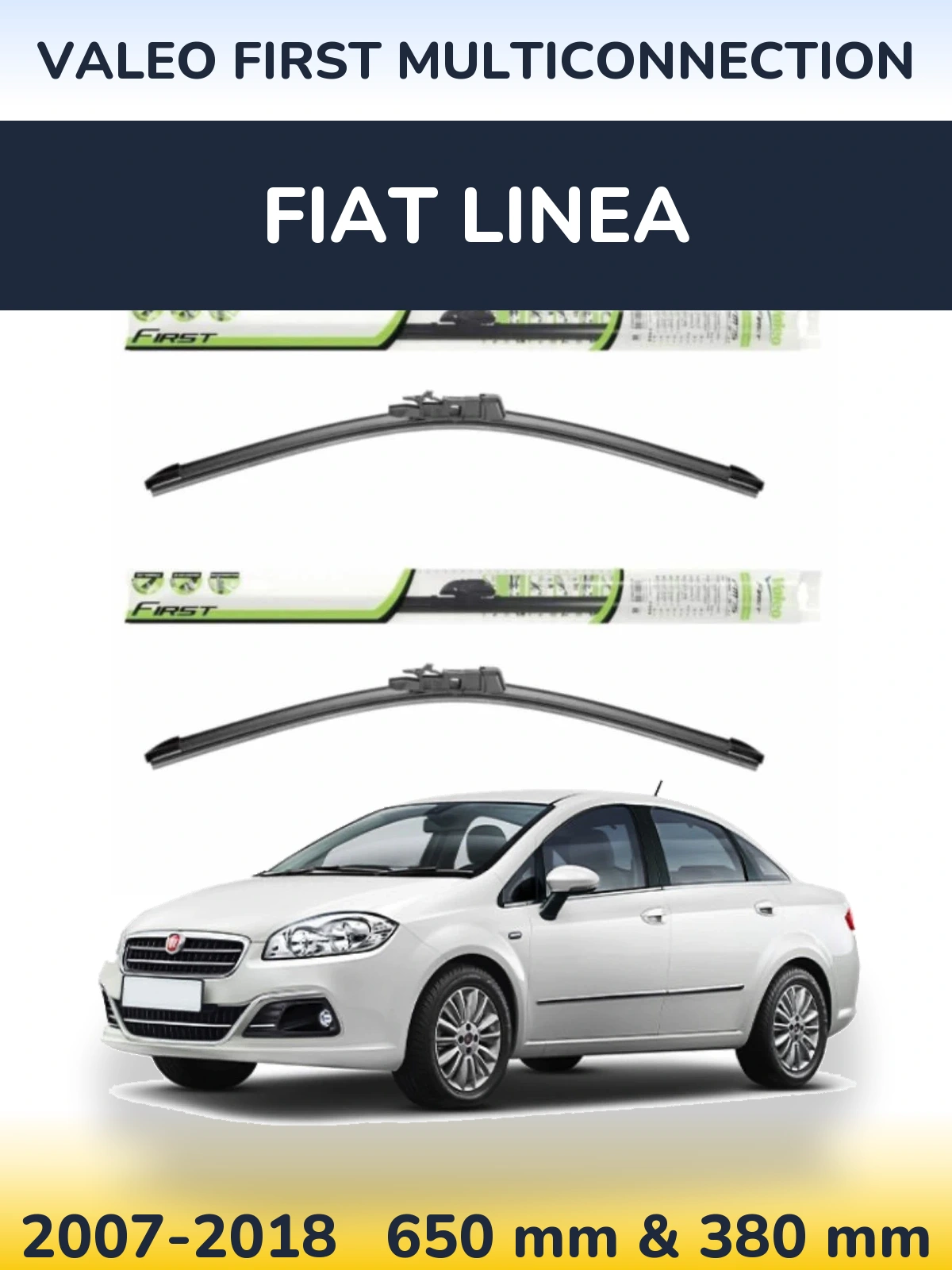 Front wiper blade set Valeo First MultiConnection 650 & 380 mm for Fiat Linea 2007-2018