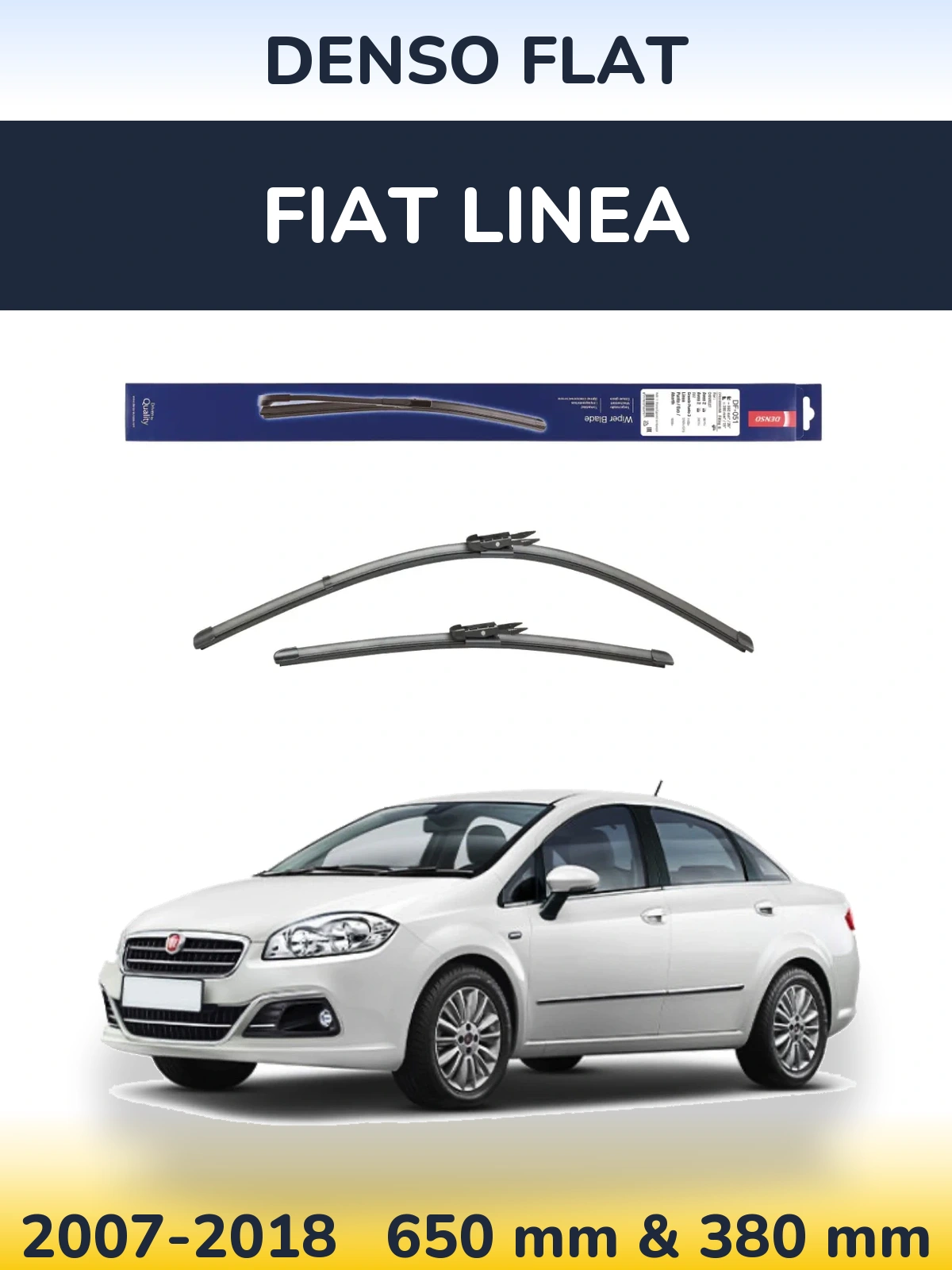 Front wiper blade set Denso Flat 650 & 380 mm for Fiat Linea 2007-2018