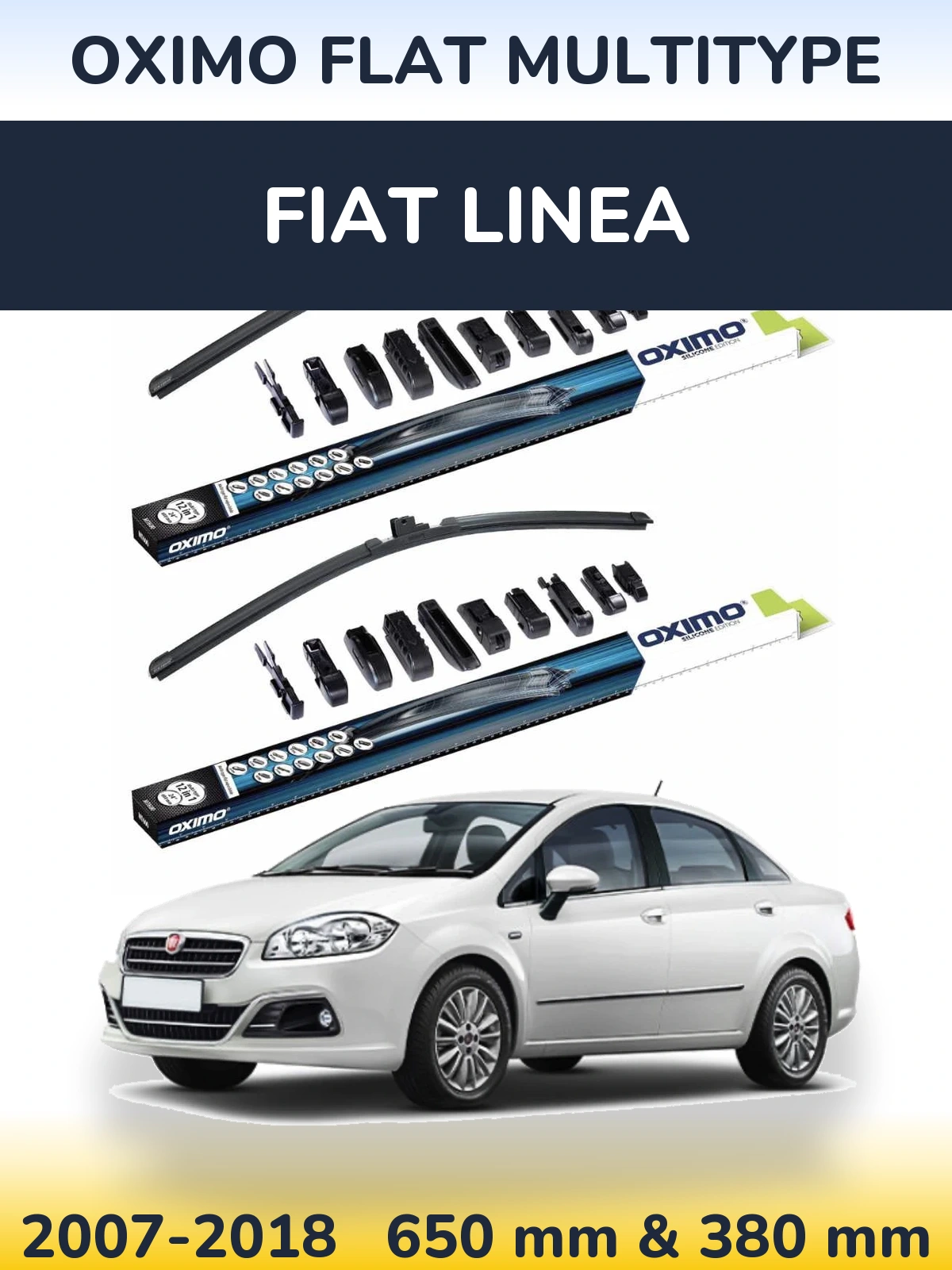 Front wiper blade set Oximo Flat MultiTipse 650 & 380 mm for Fiat Linea 2007-2018