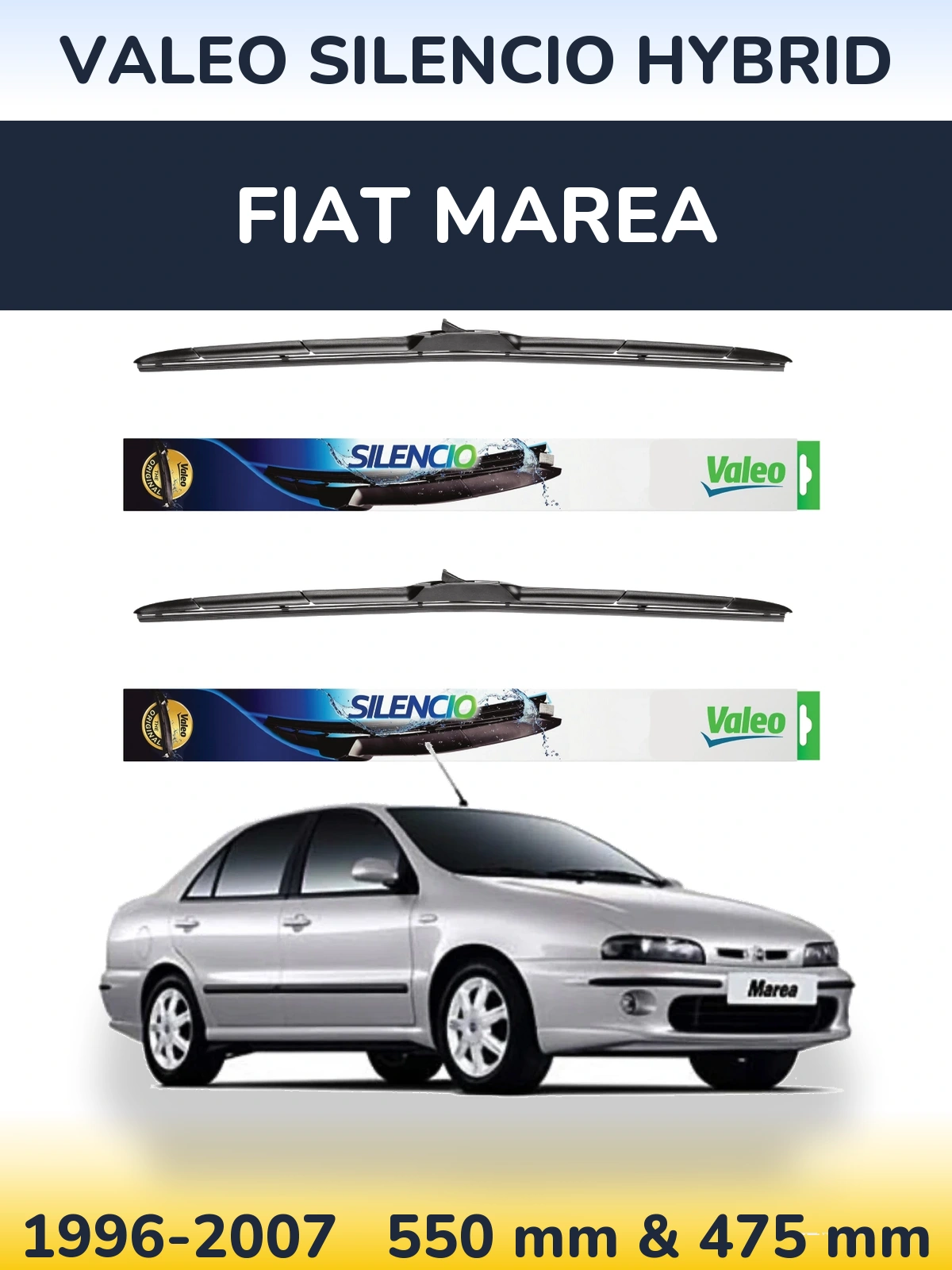 Комплект передніх щіток Valeo Silencio Hybrid 550 & 475 мм для Fiat Marea 1996-2007