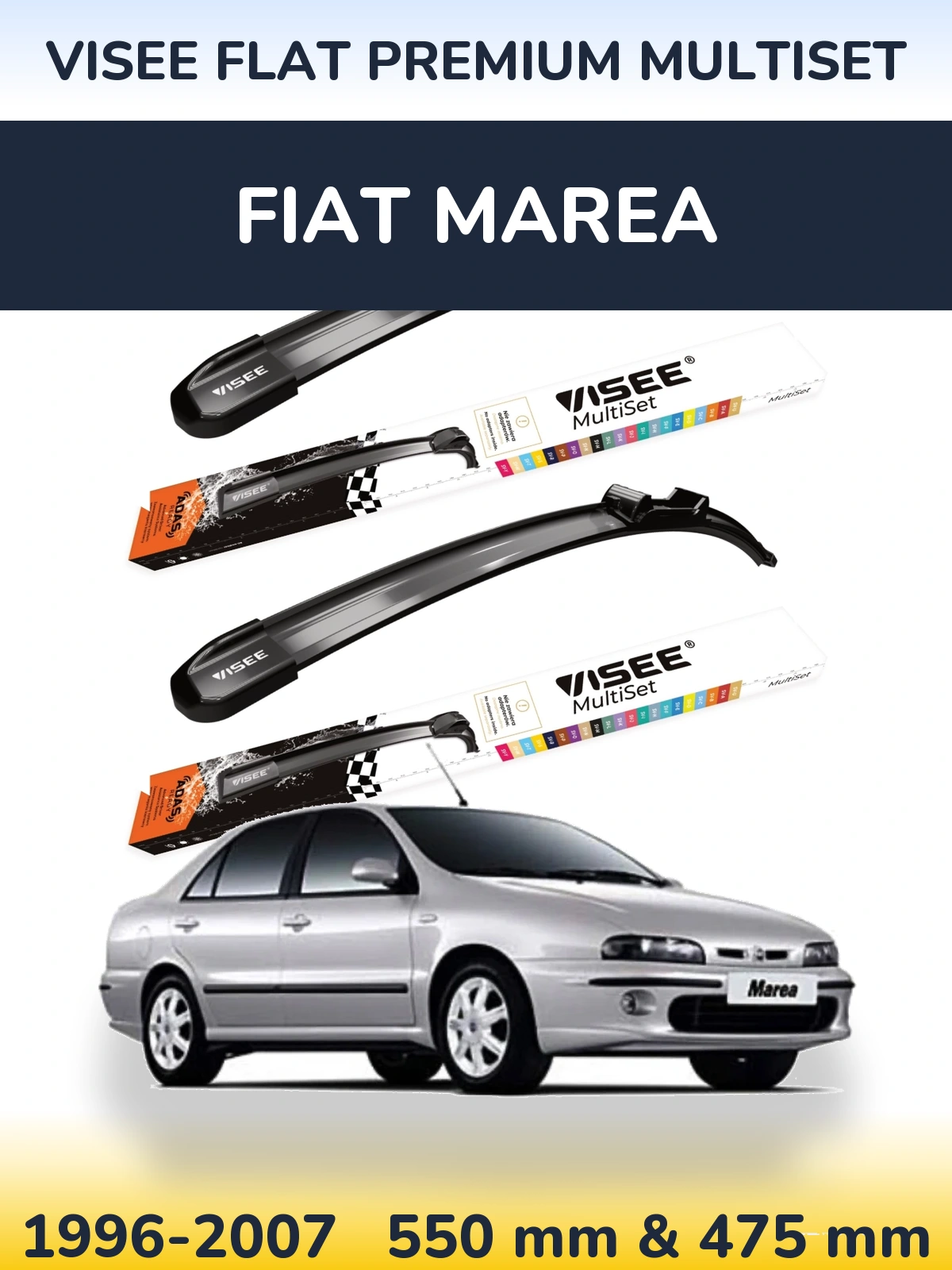 Front wiper blade set VISEE FLAT PREMIUM MultiSet 550 & 475 mm for Fiat Marea 1996-2007