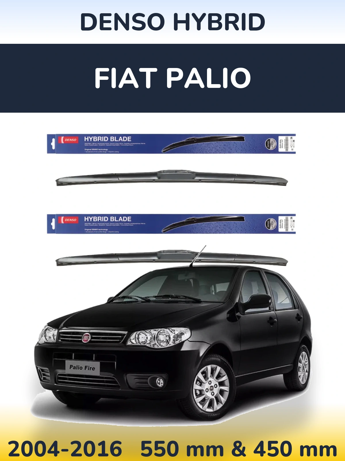 Front wiper blade set Denso Hybrid 550 & 450 mm for Fiat Palio 2004-2016