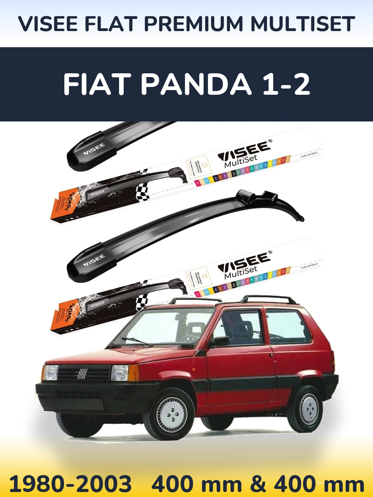 Front wiper blade set VISEE FLAT PREMIUM MultiSet 400 & 400 mm for Fiat Panda 1-2 1980-2003