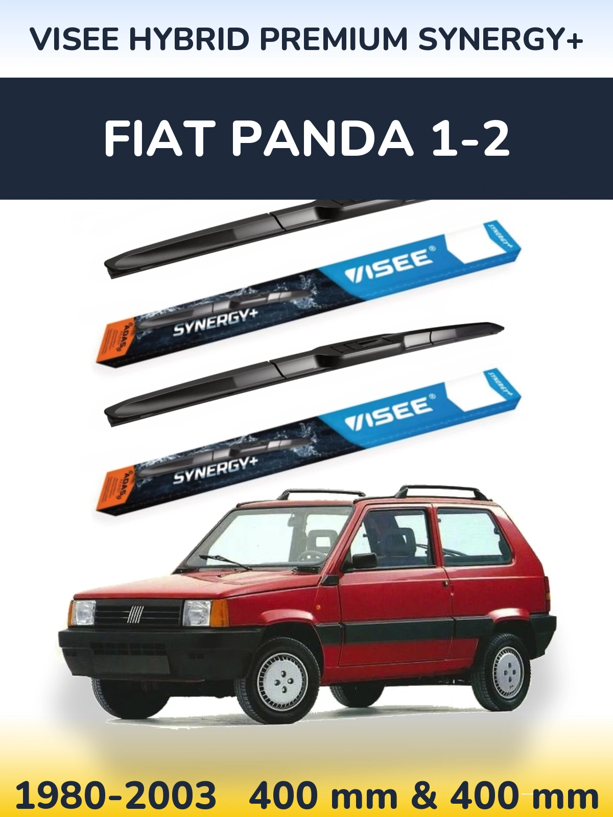 Front wiper blade set VISEE HYBRID PREMIUM SYNERGY+ 400 & 400 mm for Fiat Panda 1-2 1980-2003