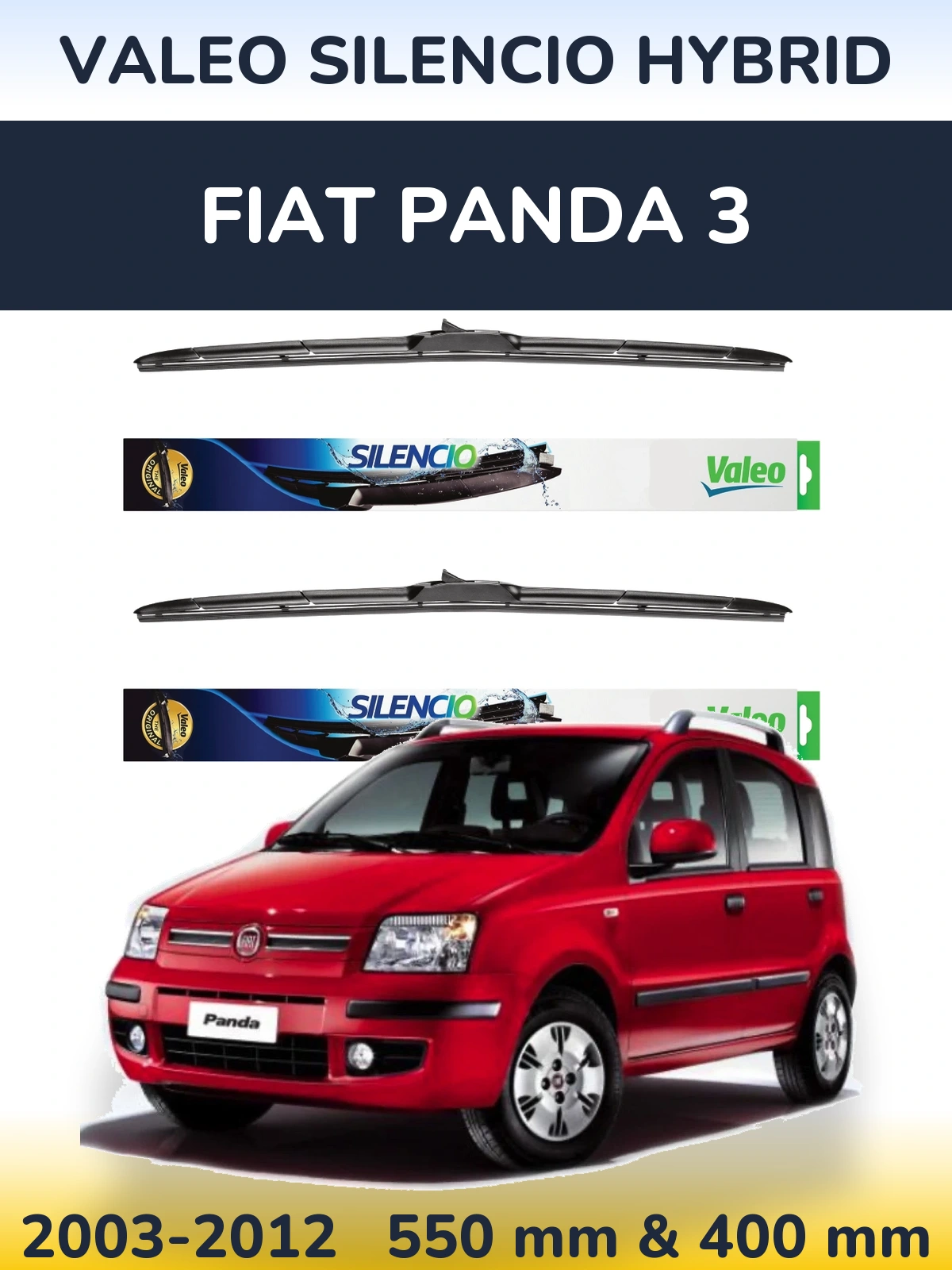 Комплект передніх щіток Valeo Silencio Hybrid 550 & 400 мм для Fiat Panda 3 2003-2012