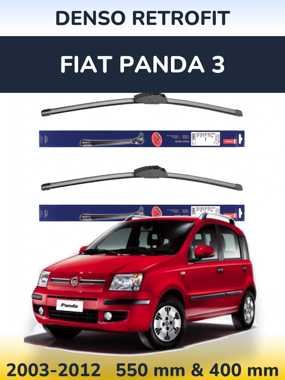 Front wiper blade set Denso Retrofit 550 & 400 mm for Fiat Panda 3 2003-2012