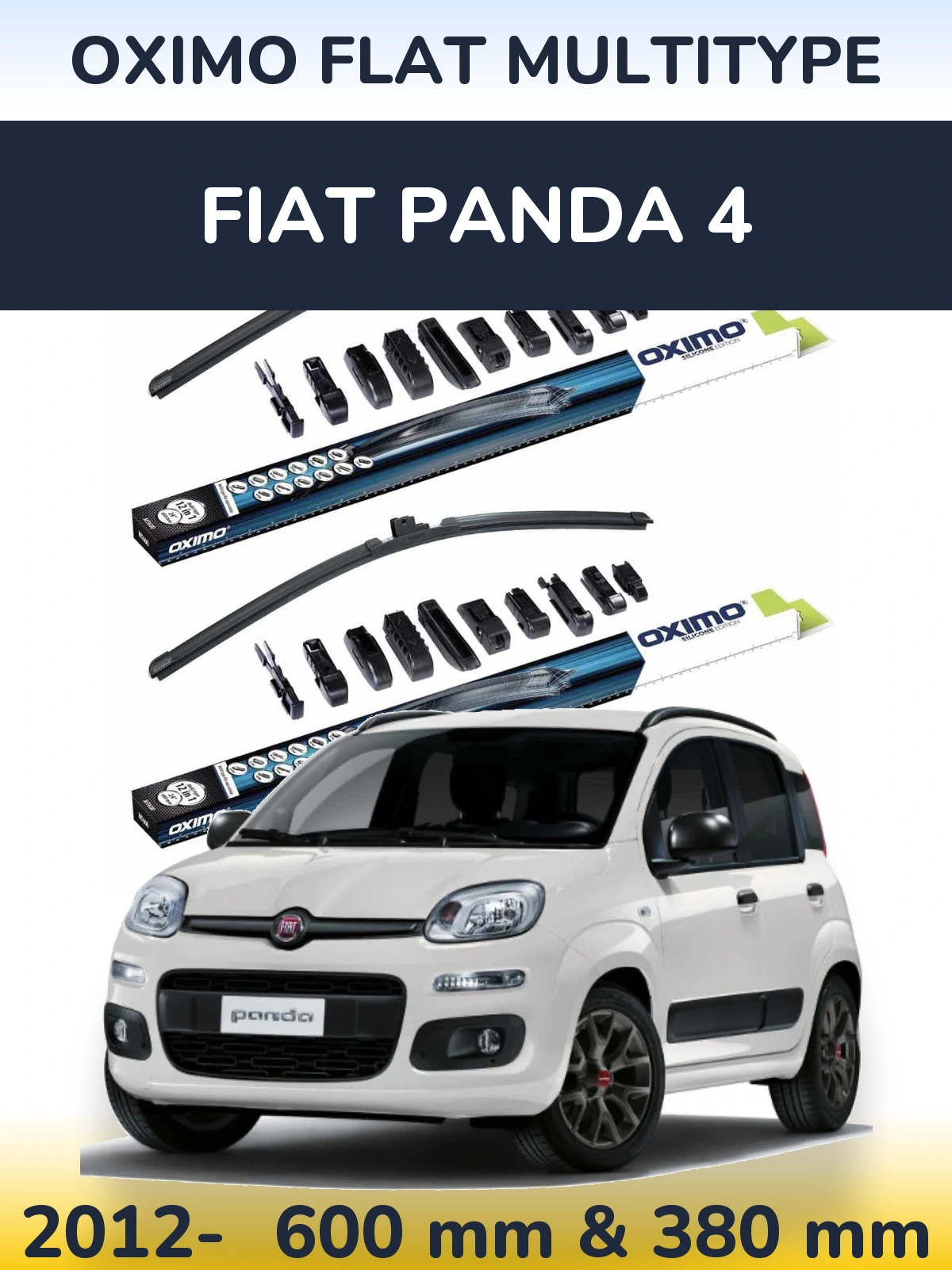 Front wiper blade set Oximo Flat MultiTipse 600 & 380 mm for Fiat Panda 4 2012-2026