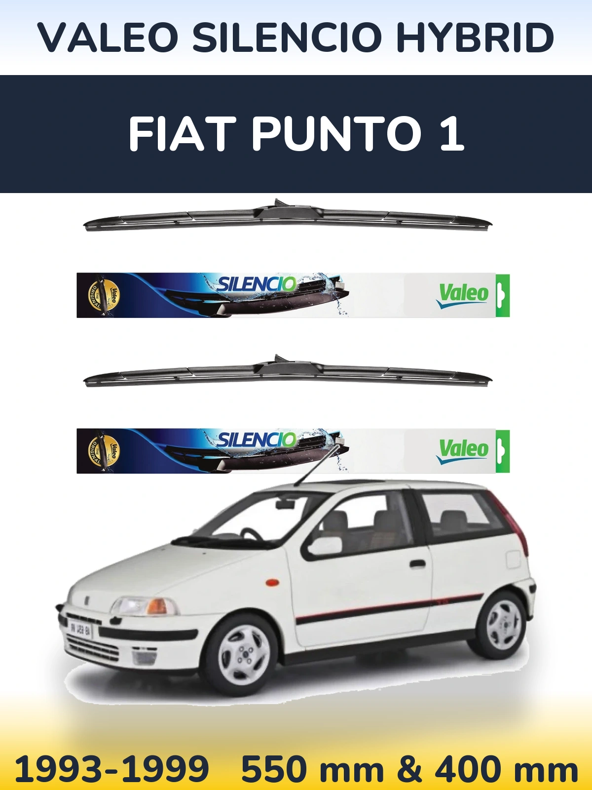 Front wiper blade set Valeo Silencio Hybrid 550 & 400 mm for Fiat Punto 1 1993-1999