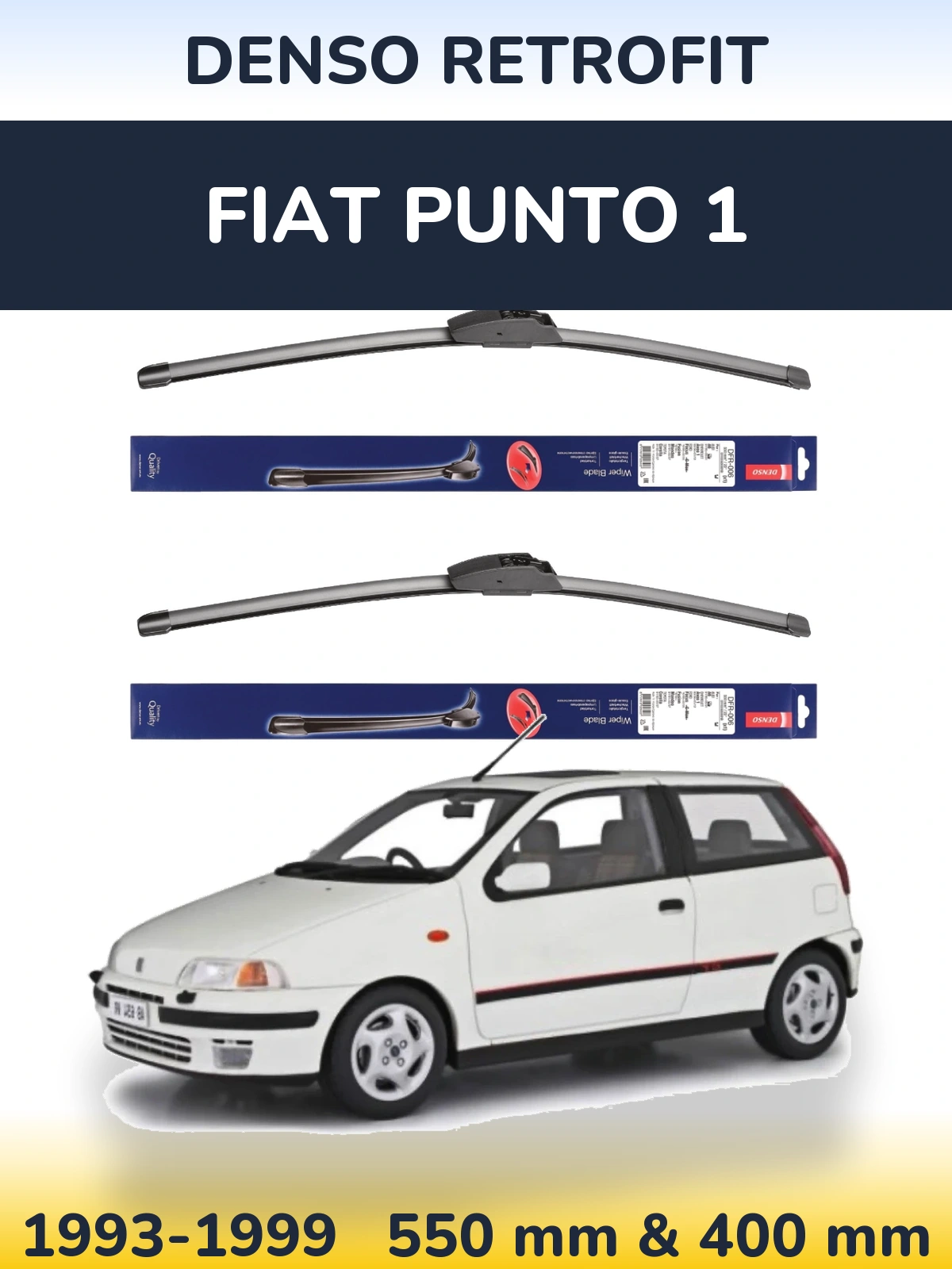 Front wiper blade set Denso Retrofit 550 & 400 mm for Fiat Punto 1 1993-1999
