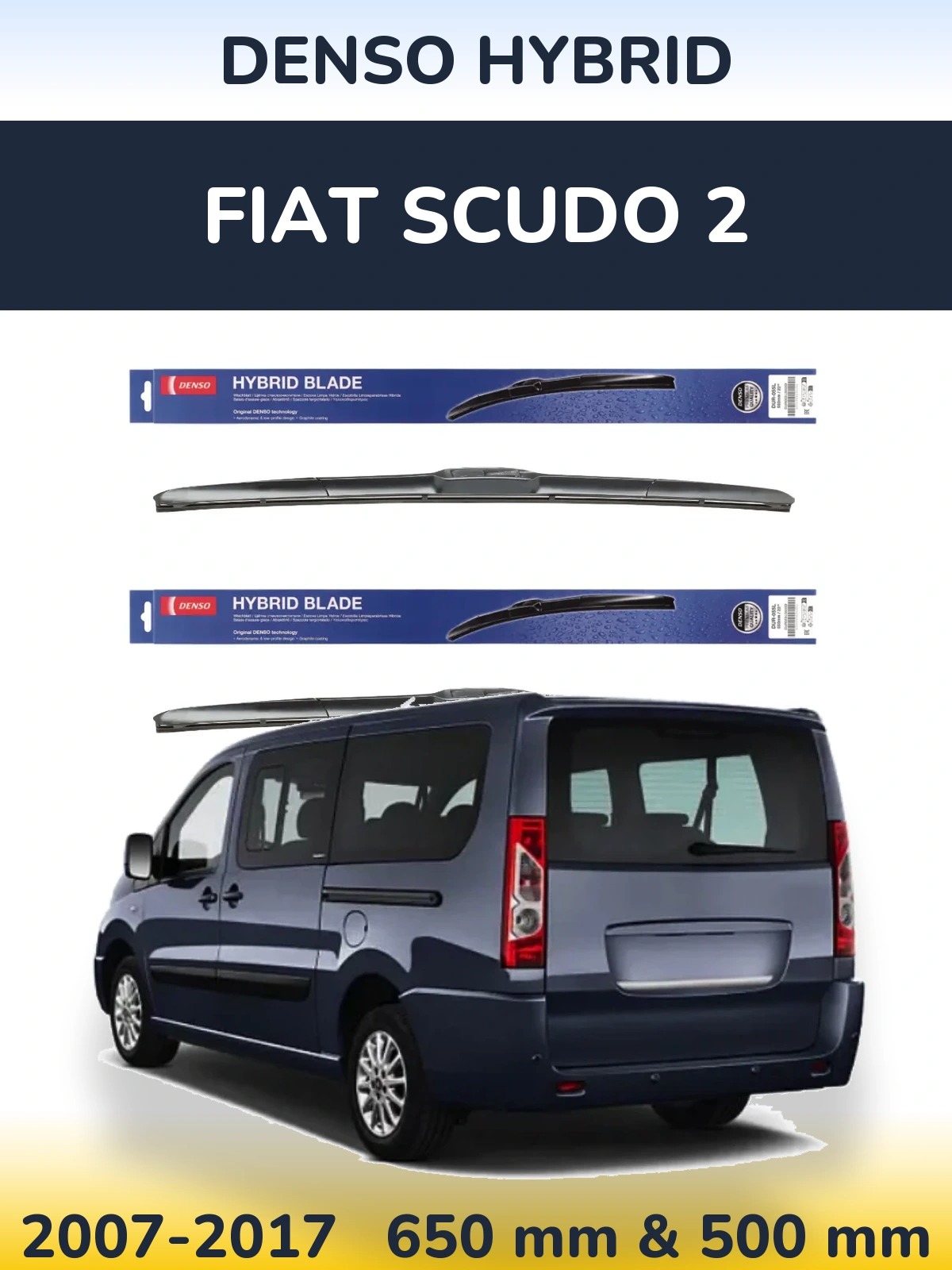 Front wiper blade set Denso Hybrid 650 & 500 mm for Fiat Scudo 2 2007-2017
