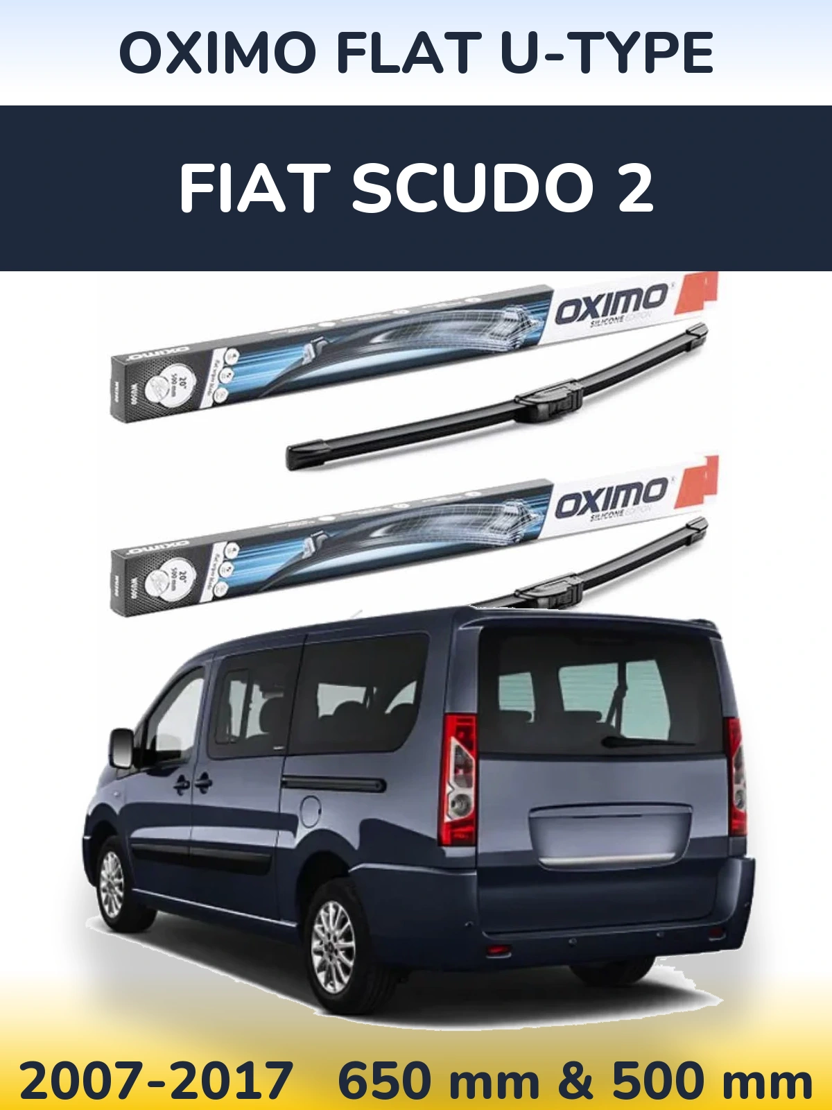Комплект передних дворников Oximo Flat U-type 650 & 500 мм для Fiat Scudo 2 2007-2017