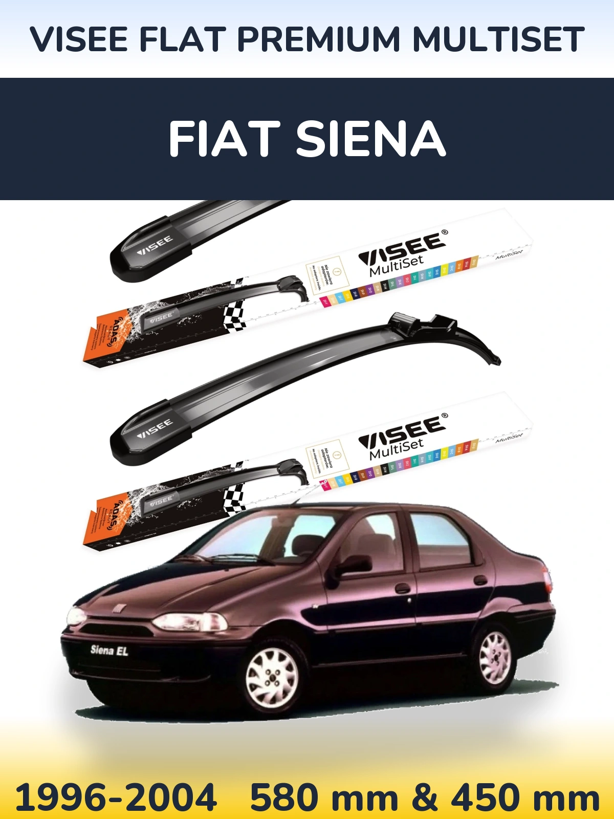 Front wiper blade set VISEE FLAT PREMIUM MultiSet 580 & 450 mm for Fiat Siena 1996-2004