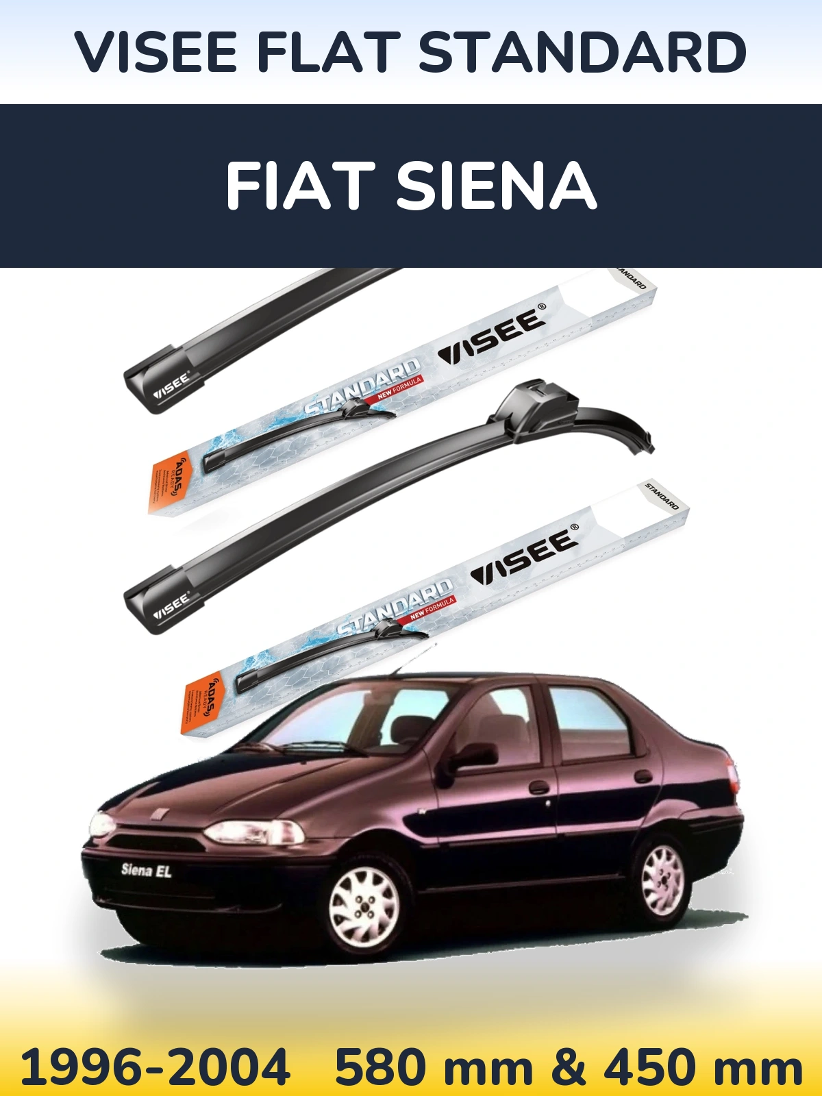 Front wiper blade set VISEE FLAT STANDARD 580 & 450 mm for Fiat Siena 1996-2004