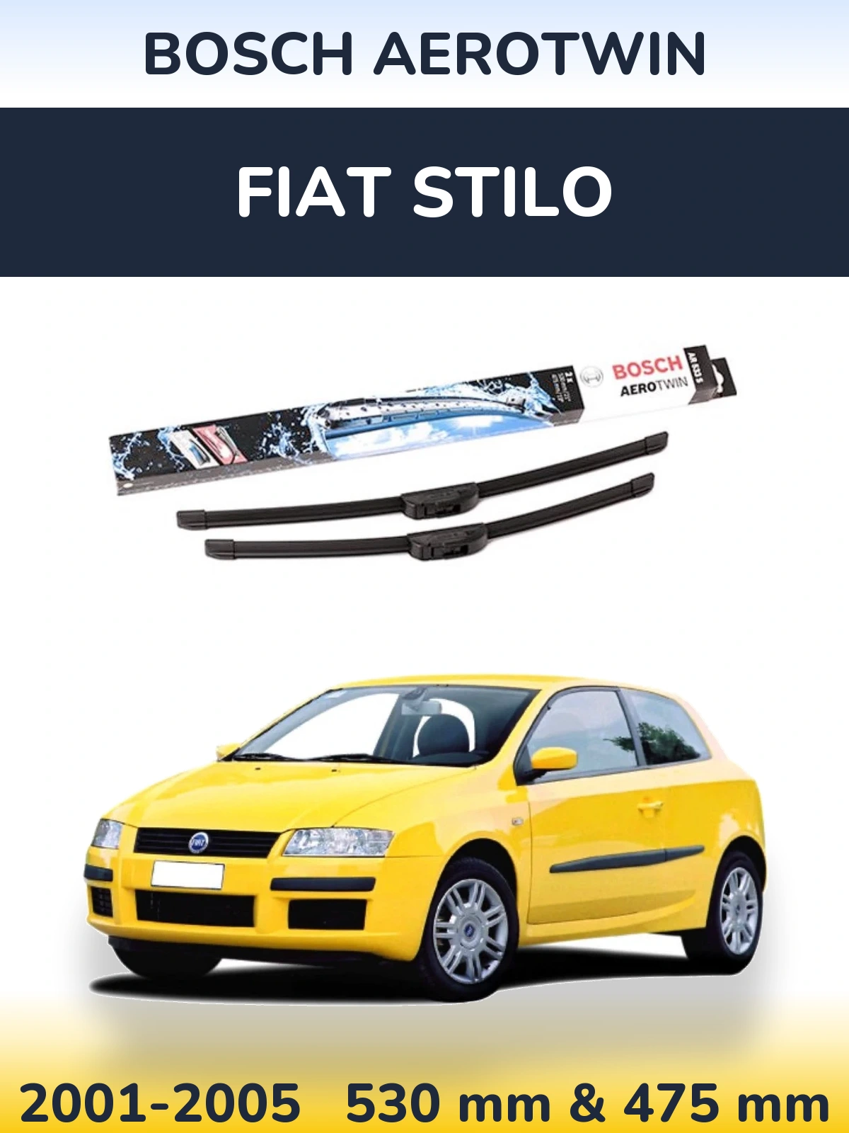 Front wiper blade set BOSCH AeroTwin 530 & 475 mm for Fiat Stilo 2001-2005