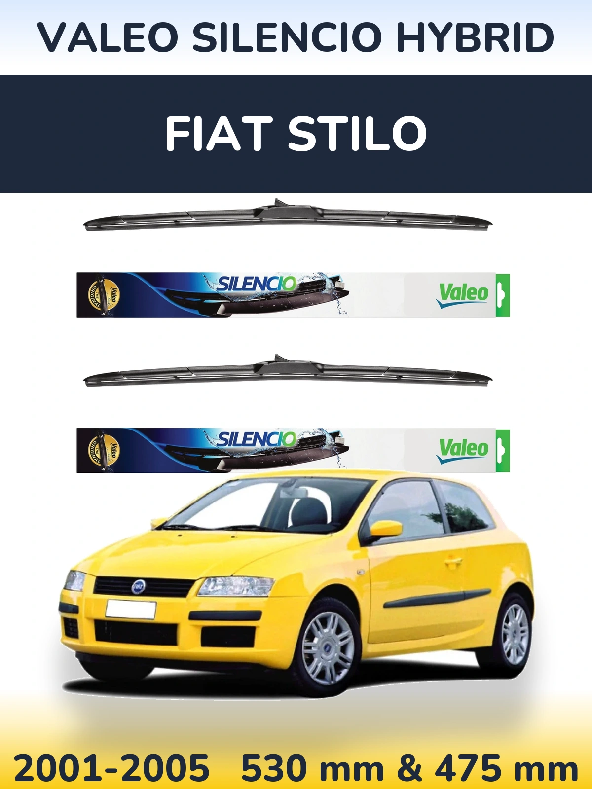 Комплект передних дворников Valeo Silencio Hybrid 530 & 475 мм для Fiat Stilo 2001-2005