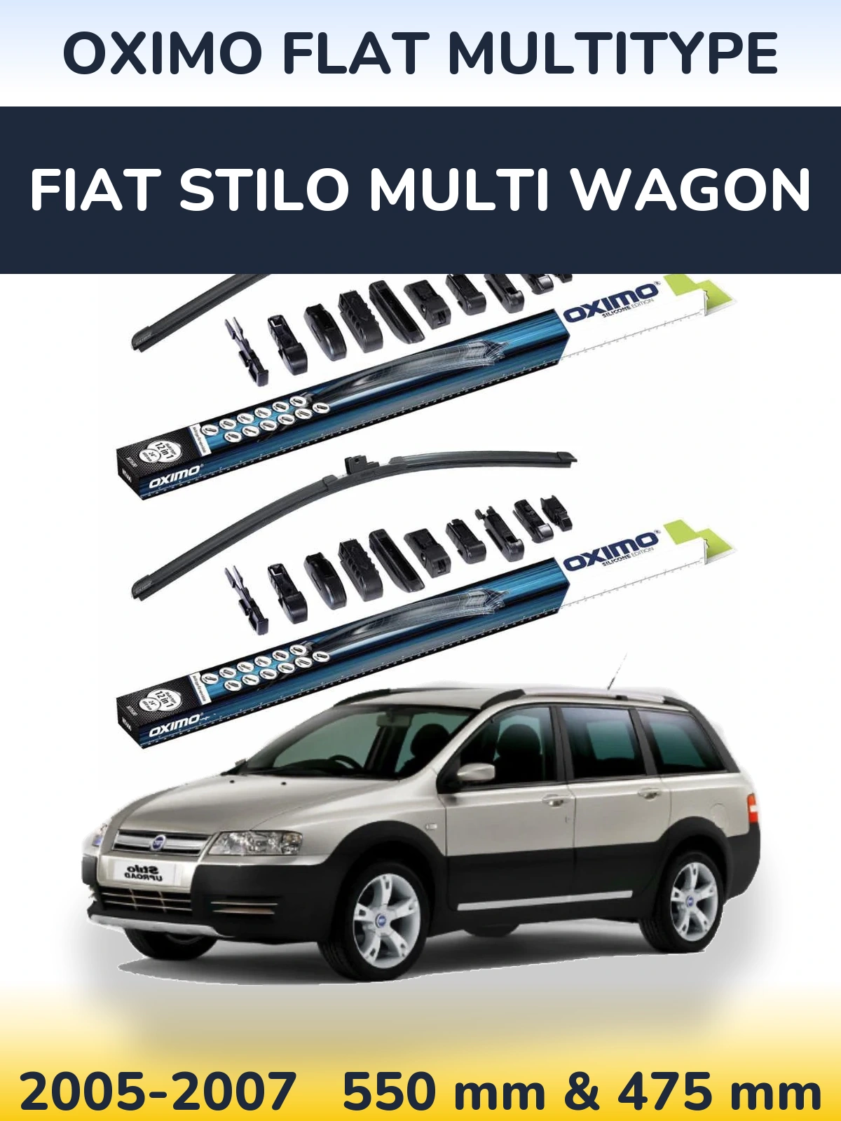 Front wiper blade set Oximo Flat MultiTipse 550 & 475 mm for Fiat Stilo Multi Wagon 2005-2007