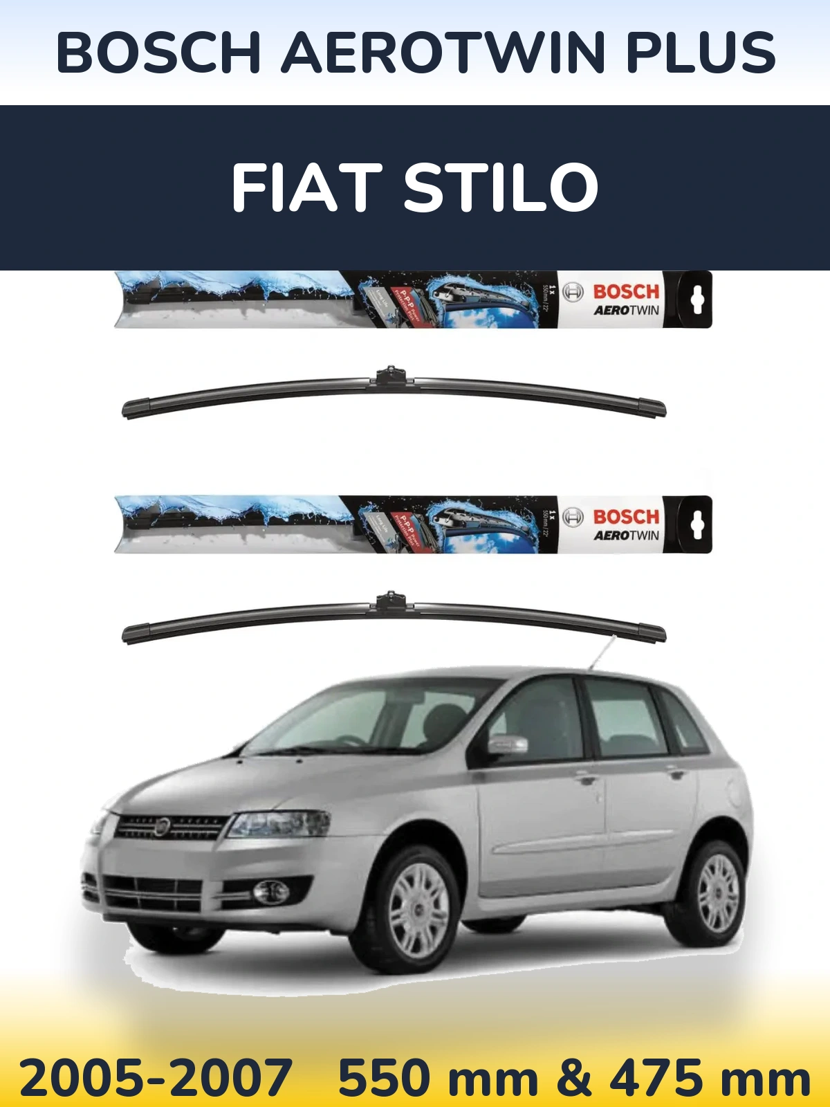 Комплект передних дворников BOSCH AeroTwin Plus 550 & 475 мм для Fiat Stilo 2005-2007