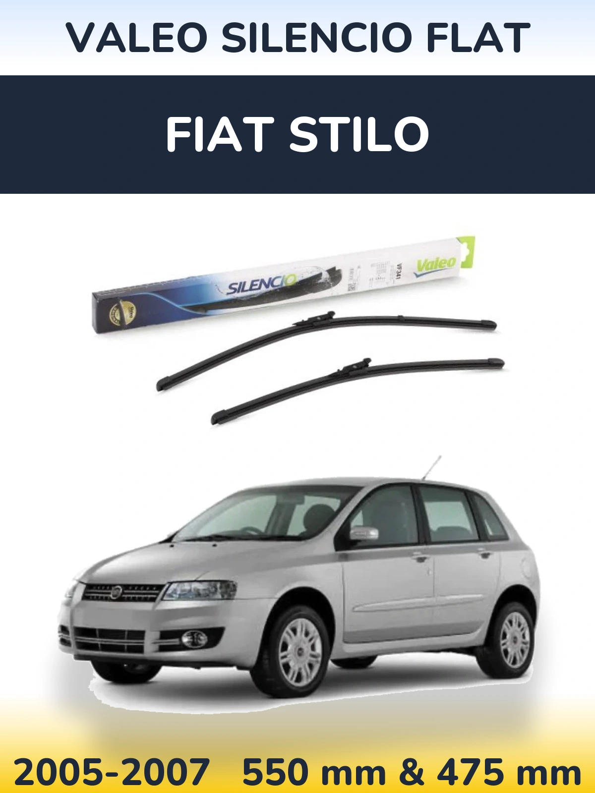 Front wiper blade set Valeo Silencio Flat 550 & 450 mm for Fiat Stilo 2005-2007