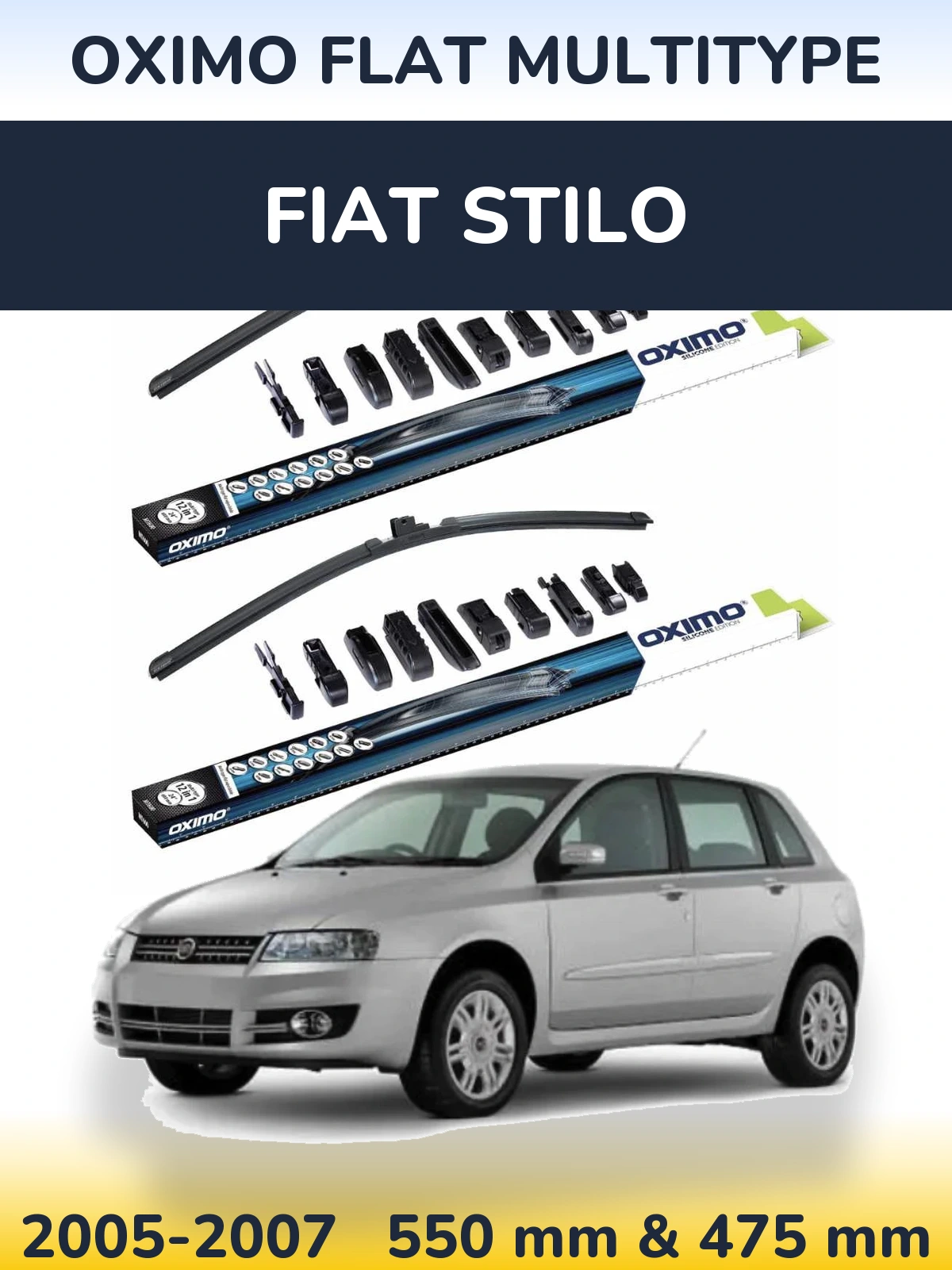 Front wiper blade set Oximo Flat MultiTipse 550 & 475 mm for Fiat Stilo 2005-2007